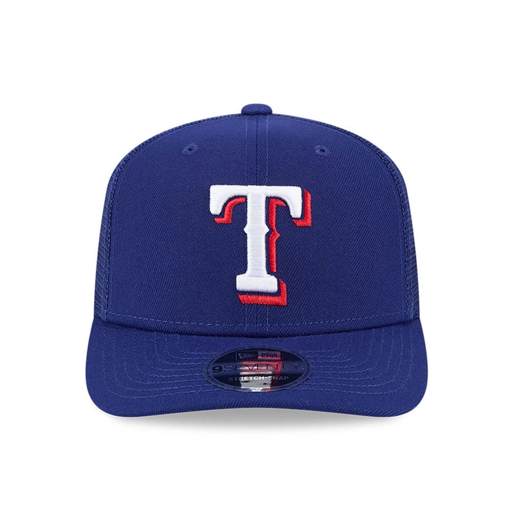 Pictured is this MLB Evergreen Texas Rangers 9SEVENTY Stretch Snap cap in dark blue. 3