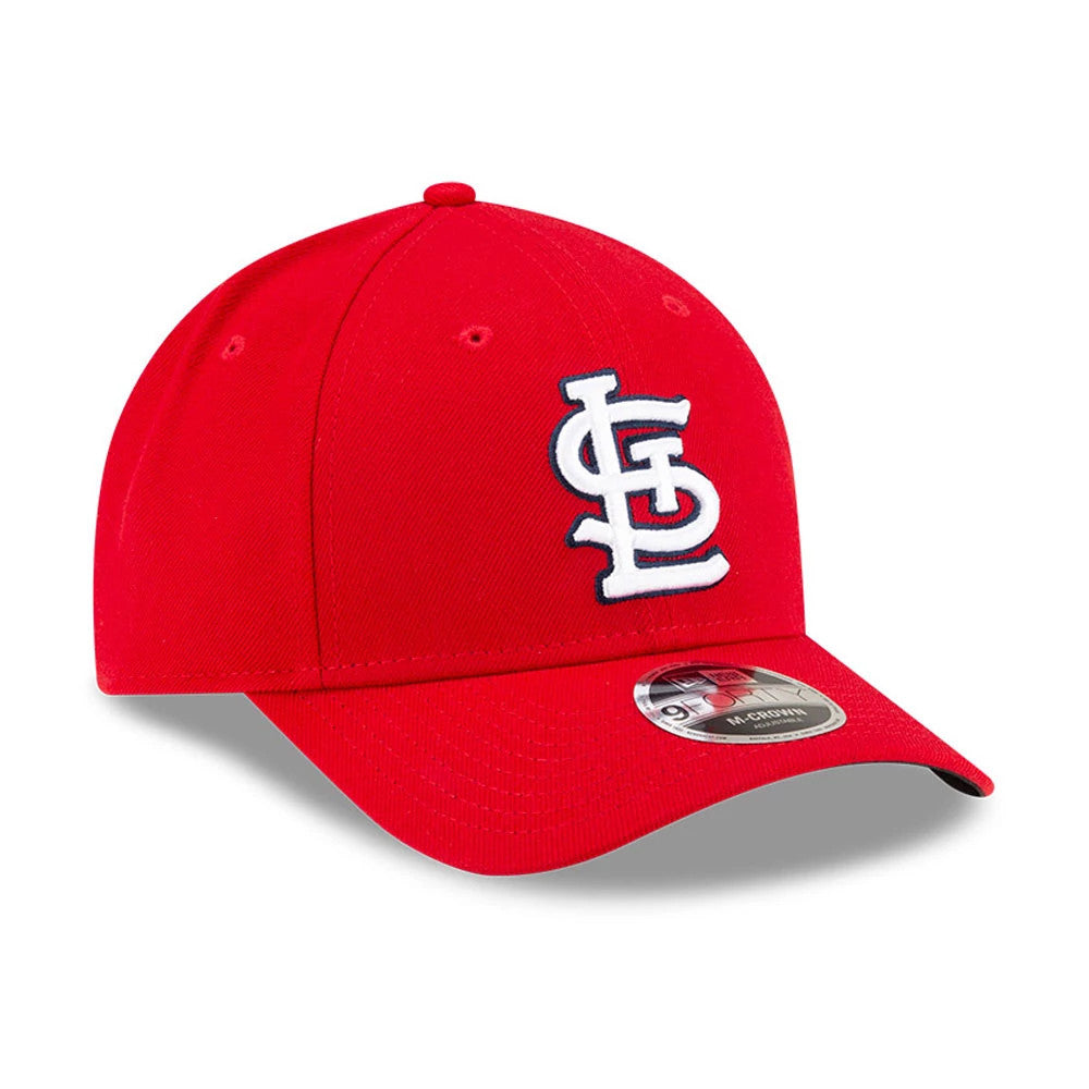 St. Louis Cardinals MLB Player Replica Red New Era 9FORTY M-Crown Adjustable Cap, three-quarter view showing a white embroidered STL logo on the front panel and a 9FORTY size sticker on the red visor.