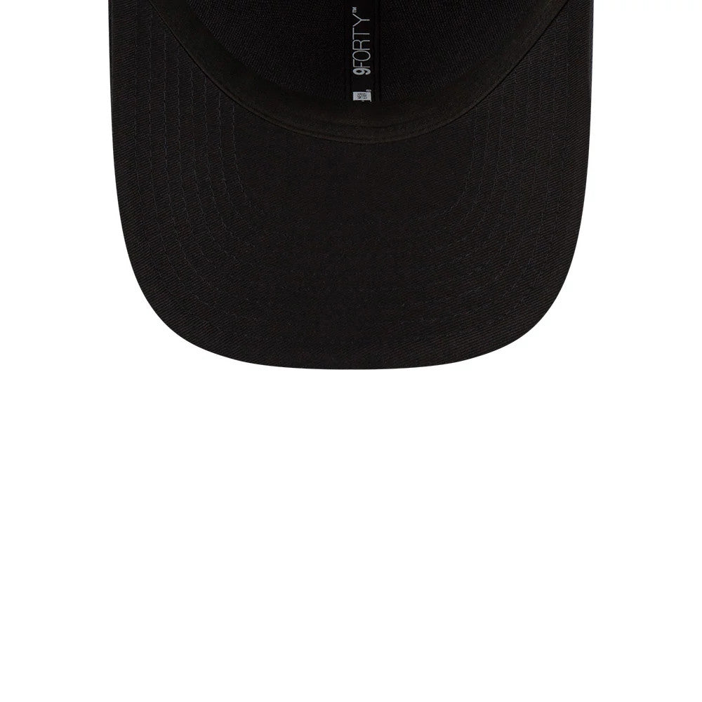 Detroit Tigers MLB Player Replica Navy New Era 9FORTY M-Crown Adjustable Cap, inside view showing black undervisor with 9FORTY size sticker and taping detail along the interior centre panel.