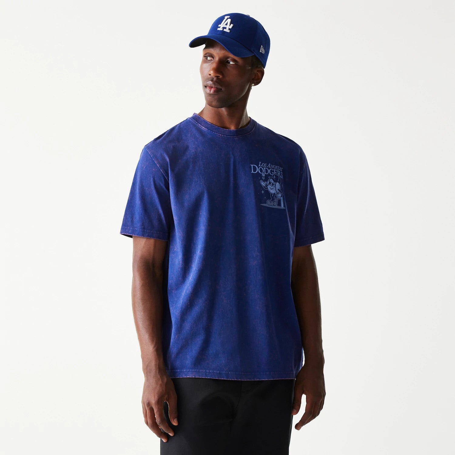The Male model is wearing LA Dodgers MLB Character Dark Blue T-Shirt 1