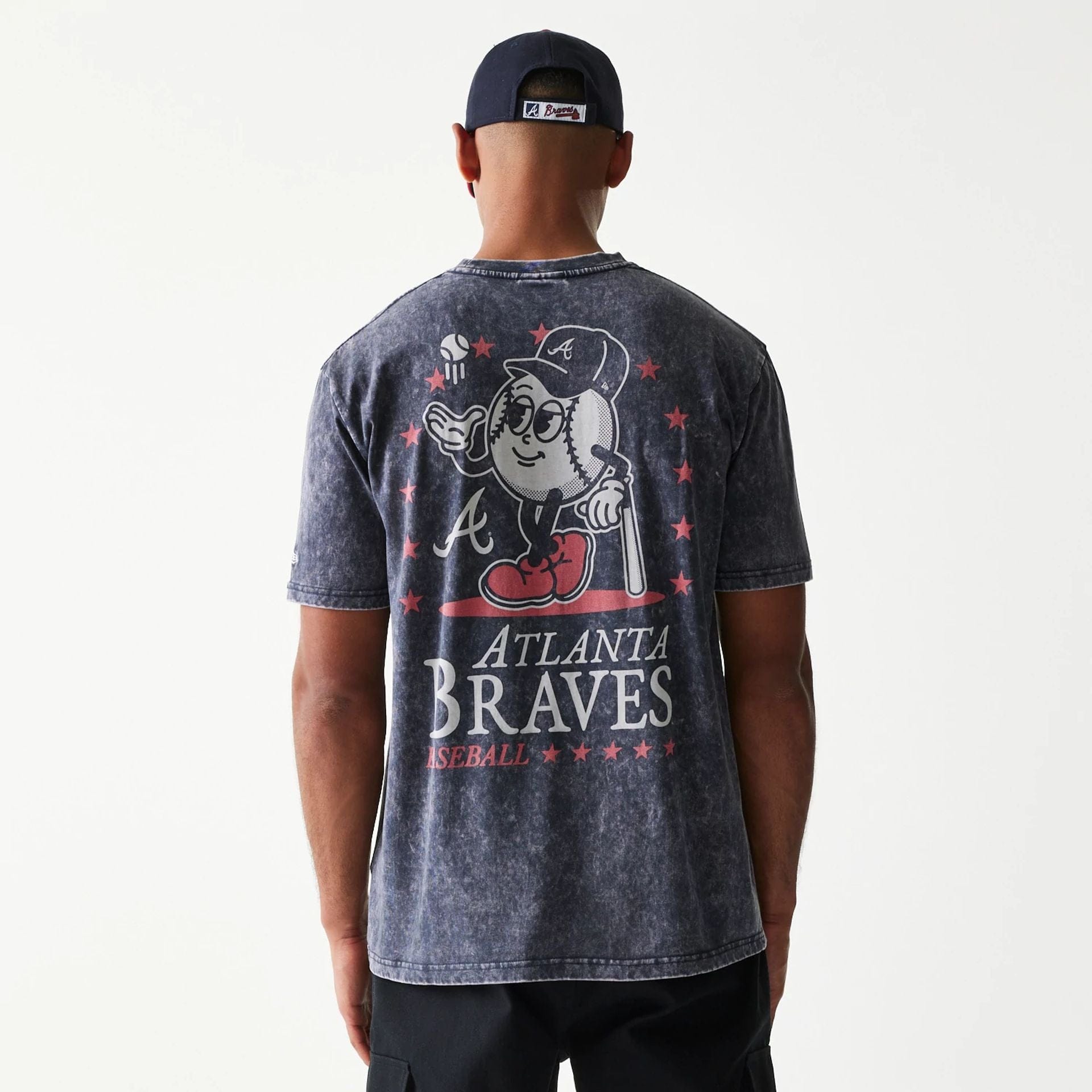 The Male model is wearing Atlanta Braves MLB Character Navy T-Shirt 2