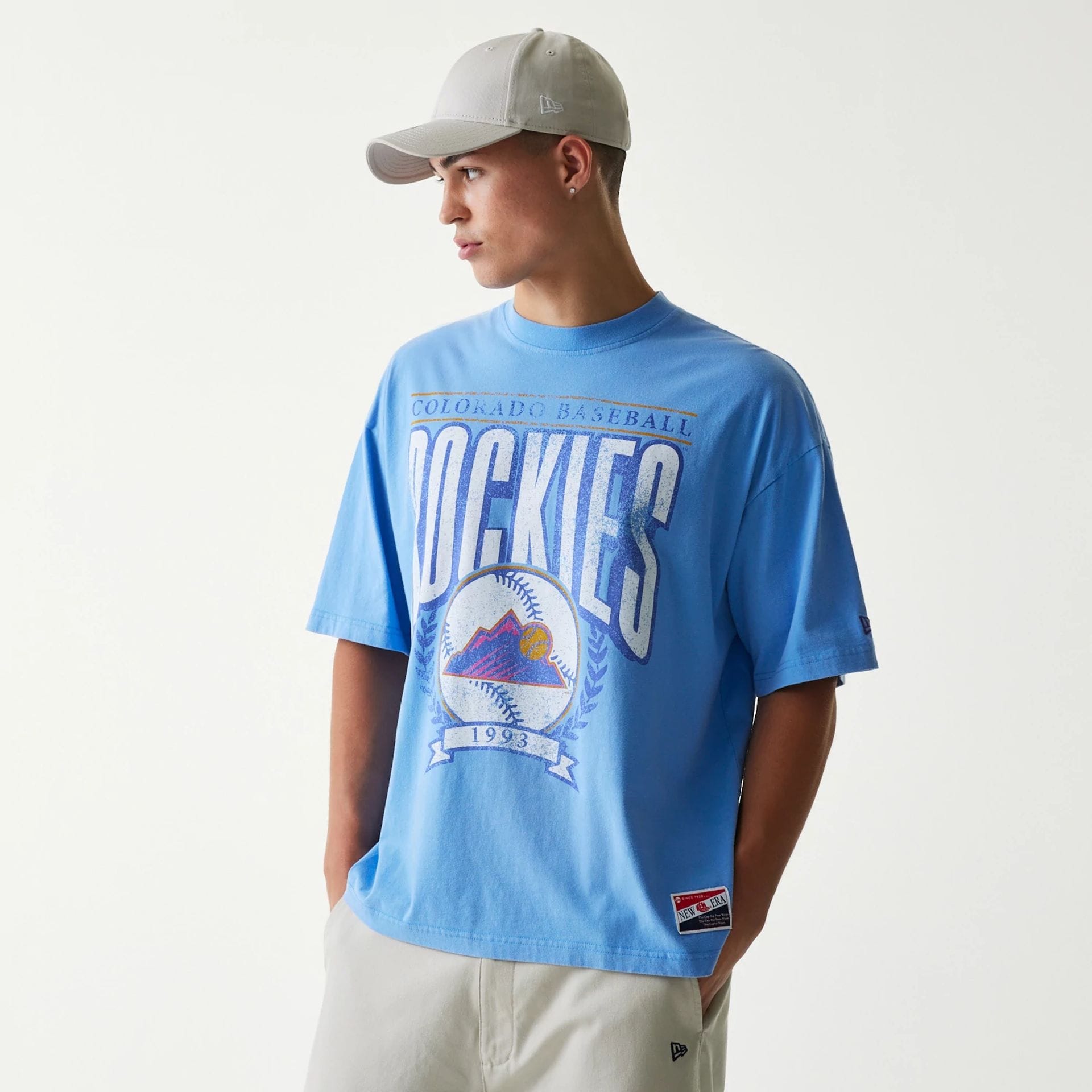 The Male model is wearing Colorado Rockies MLB City Connect G1 Blue T-Shirt 1