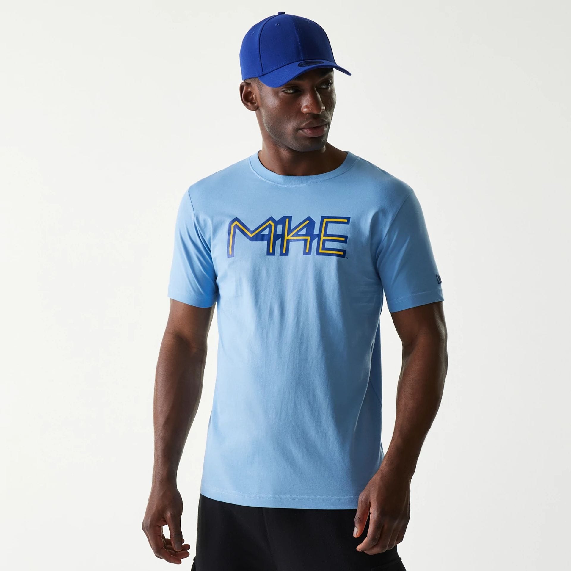 The Male model is wearing Milwaukee Brewers MLB City Connect Blue T-Shirt 1