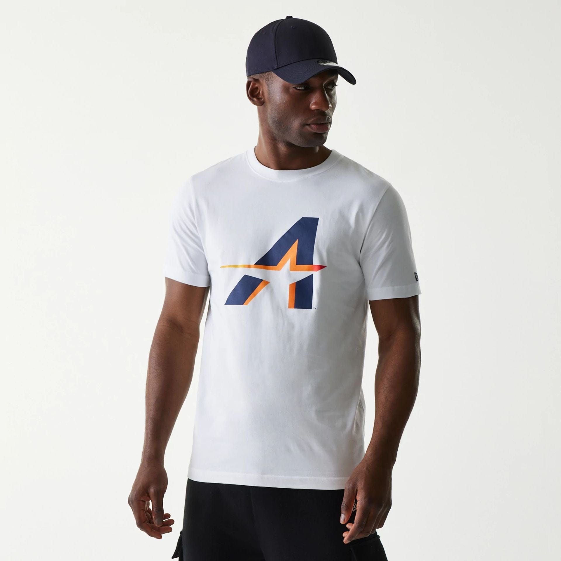 The Male model is wearing Houston Astros MLB City Connect 2025 White T-Shirt 1