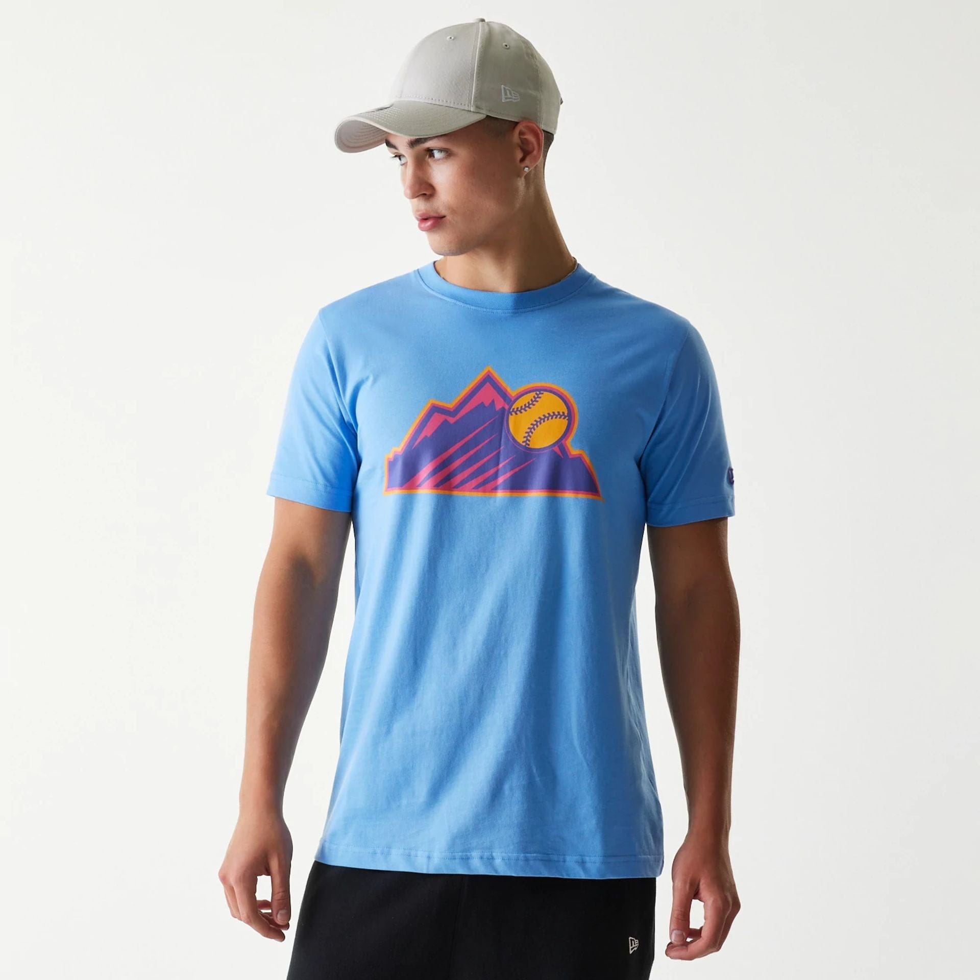 The Male model is wearing Colorado Rockies MLB City Connect 2025 Blue T-Shirt 1