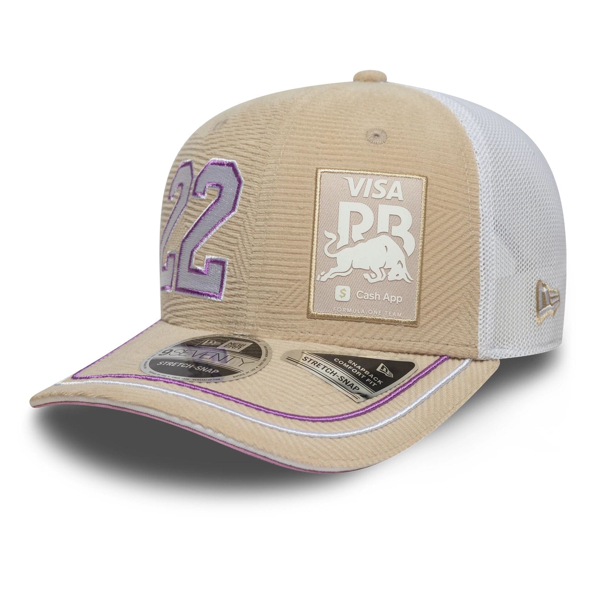 This is a Visa Cash App Racing Bulls Yuki Tsunoda Monaco Race Special Cream 9SEVENTY Stretch Snap Adjustable Cap 1