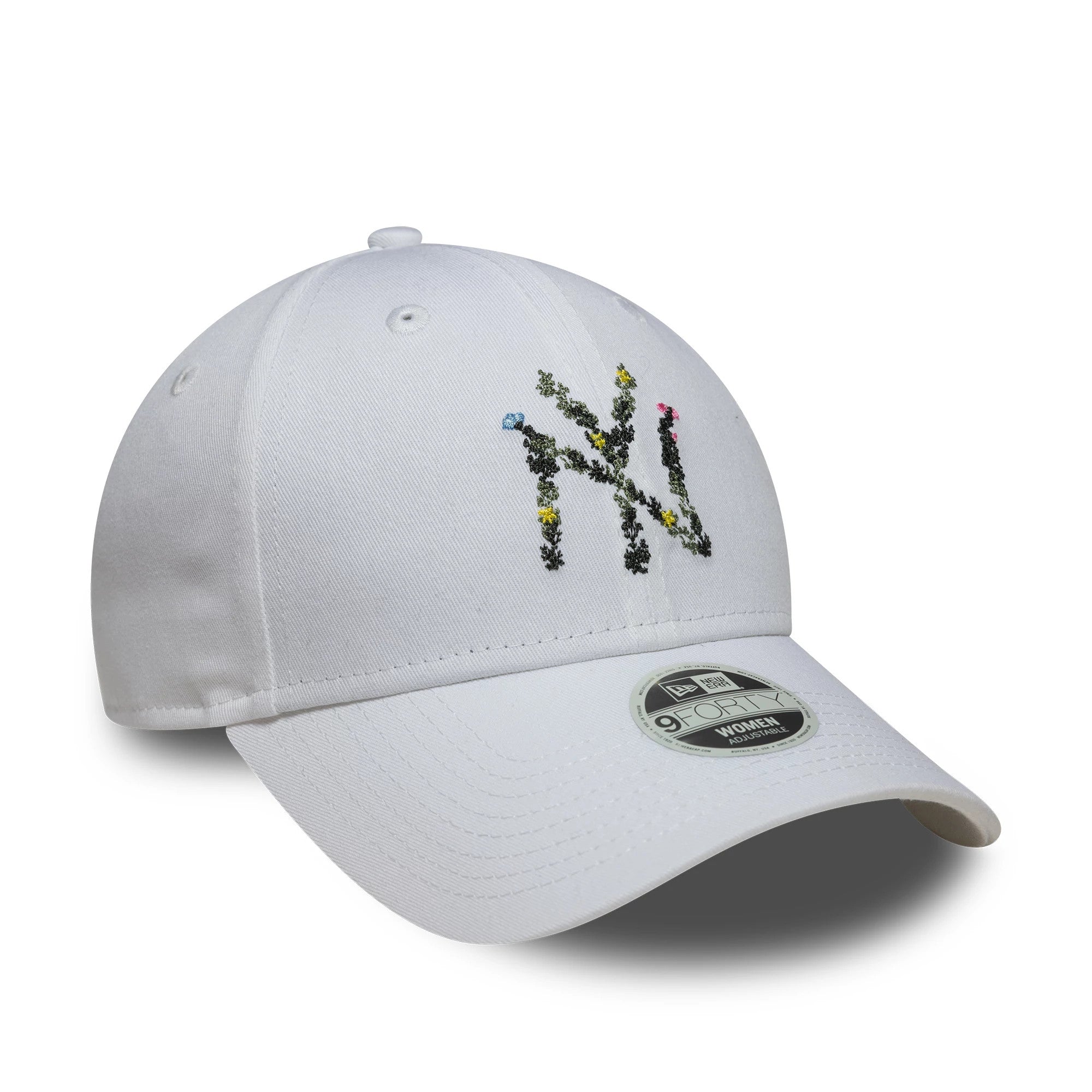 Pictured is this Womens MLB Floral Infill New York Yankees 9FORTY cap in white. 3