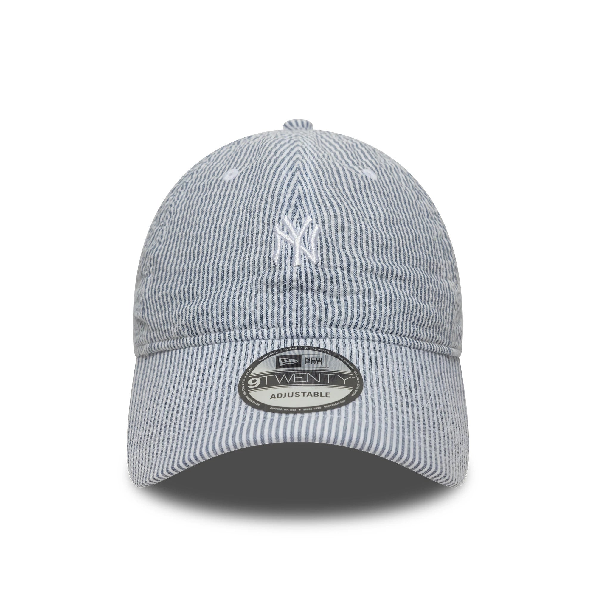 Pictured is this MLB Seersucker New York Yankees 9TWENTY cap in navy. 2