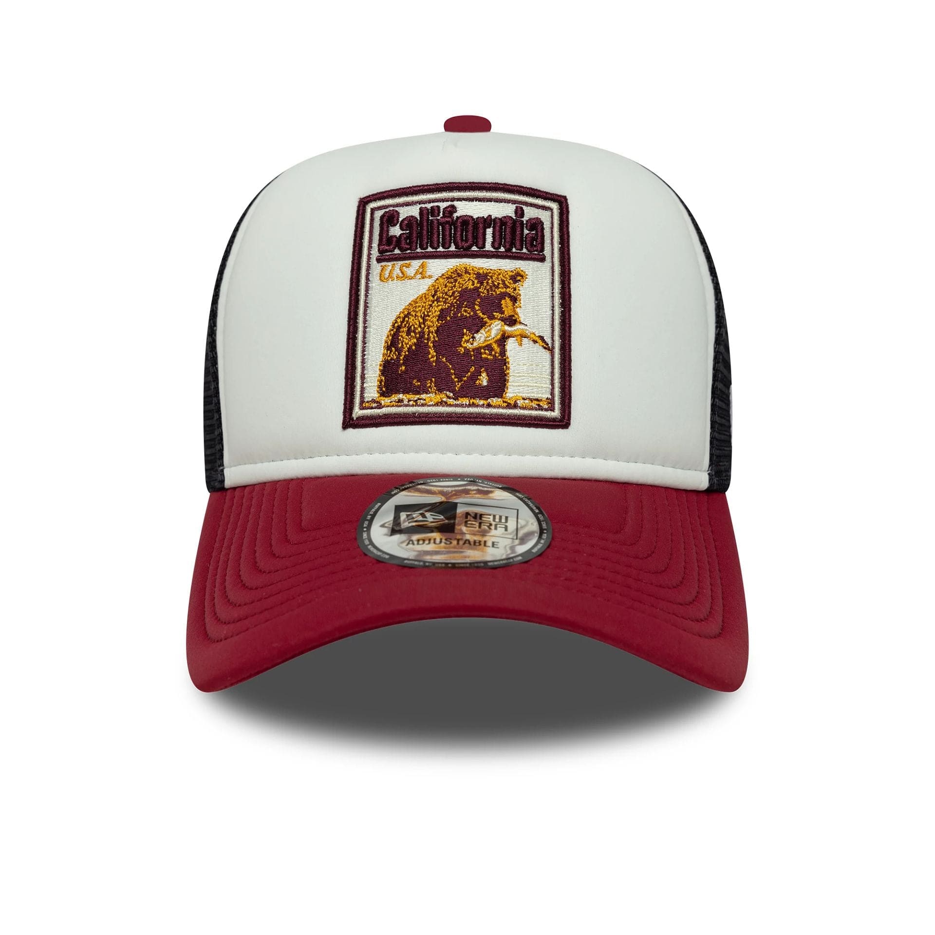 This is a New Era Graphic Patch White 9FORTY A-Frame Trucker Adjustable Cap 2