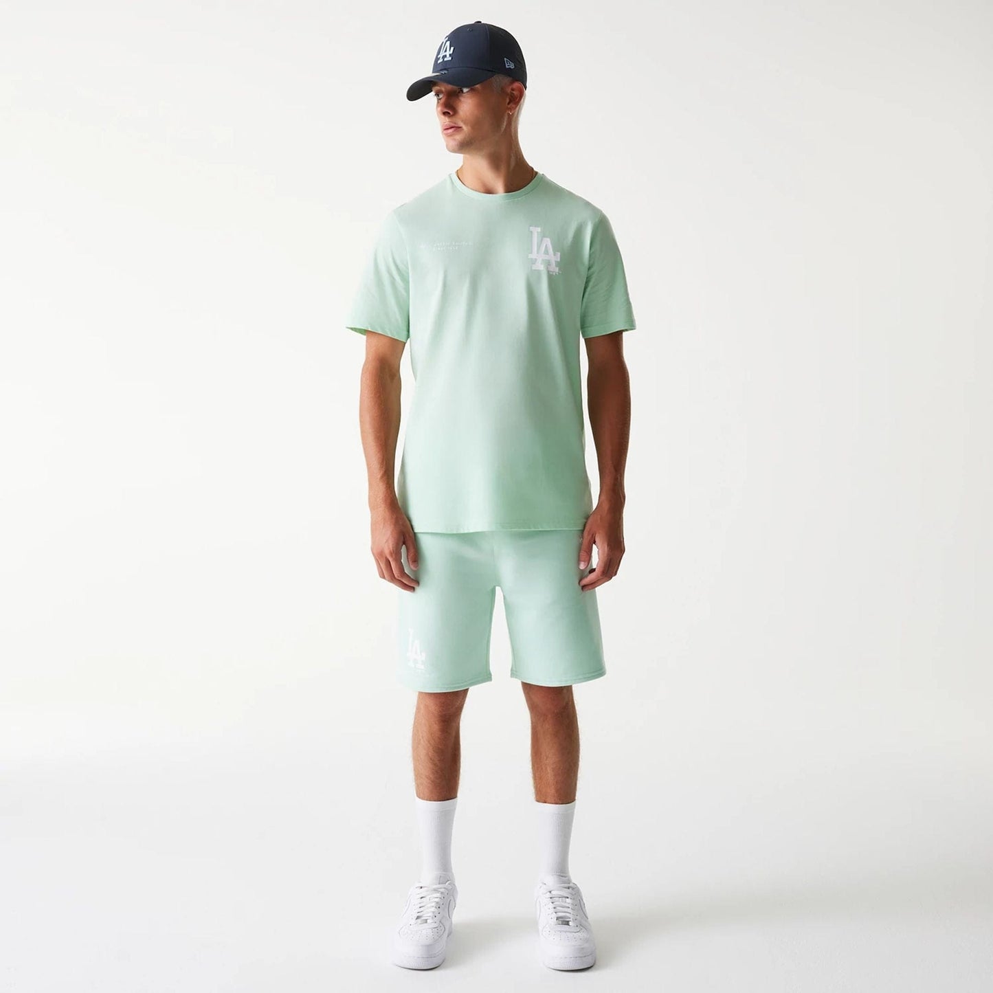 The Male model is wearing LA Dodgers MLB Arch Graphic Pastel Green T-Shirt 8