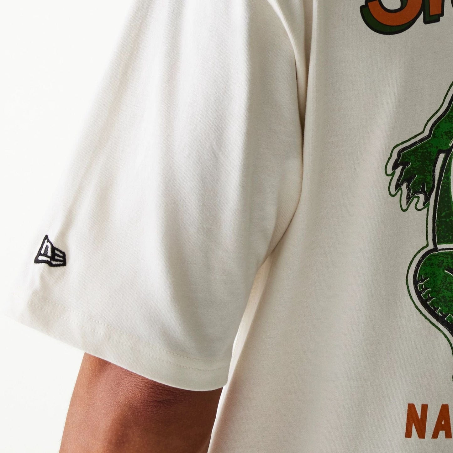 The Male model is wearing New Era Animal Graphic Open White Oversized T-Shirt 7