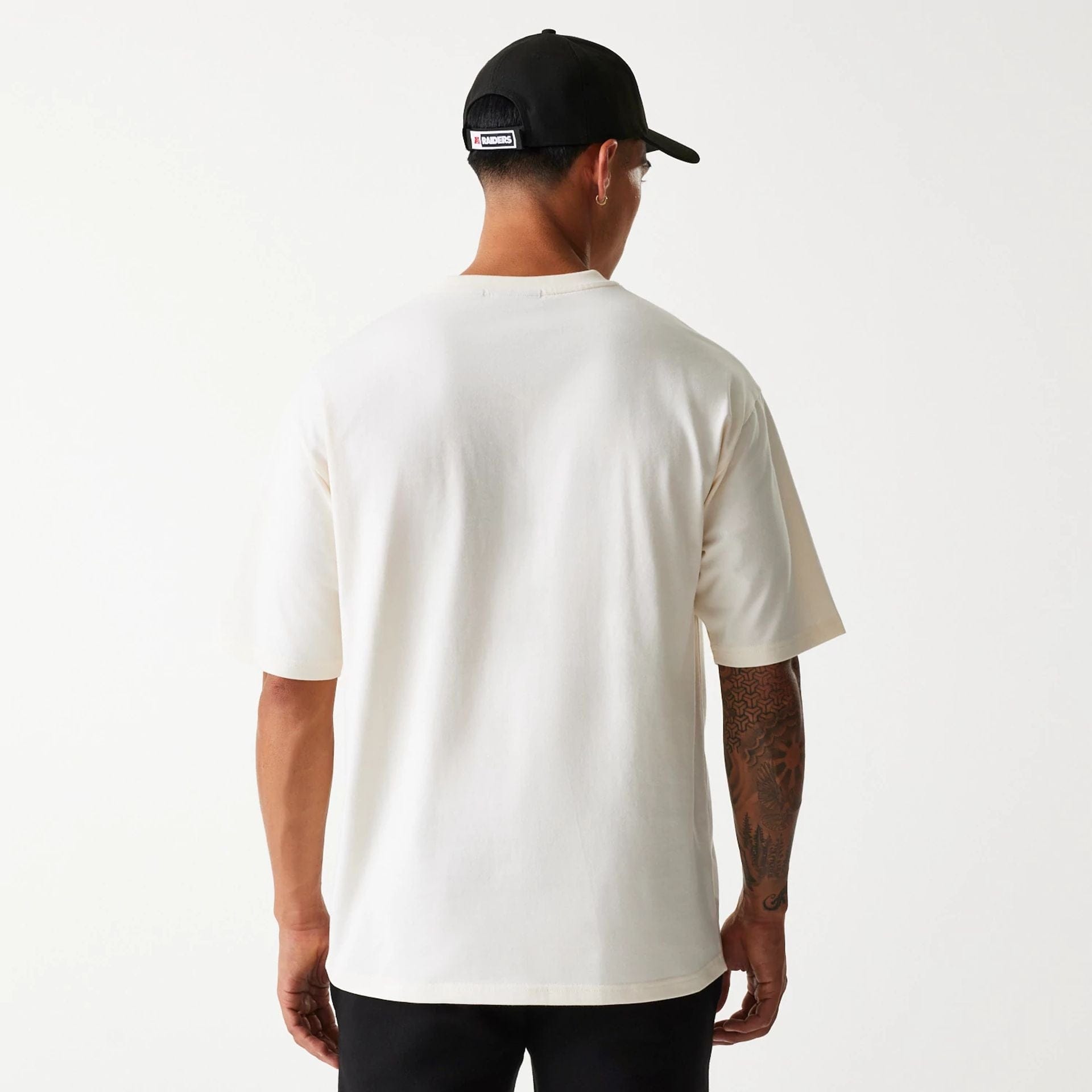 The Male model is wearing Las Vegas Raiders NFL Super Bowl Open White Oversized T-Shirt 2