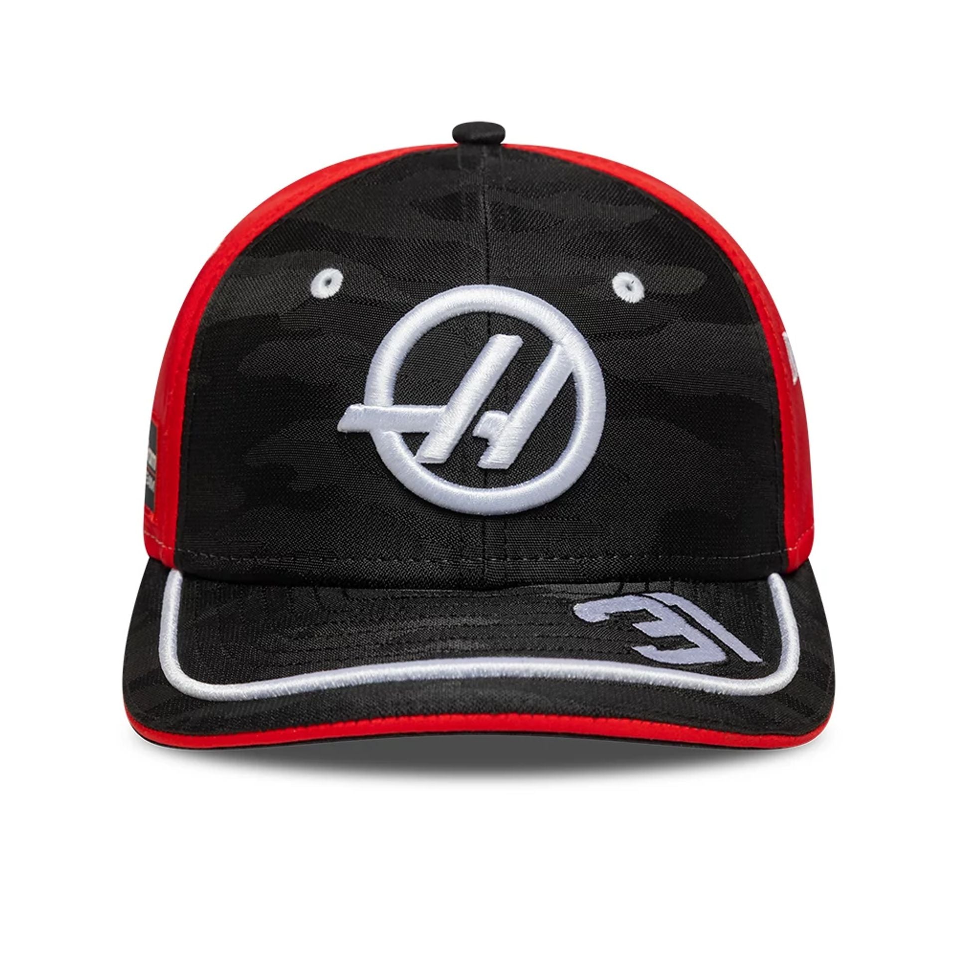 This is a MoneyGram Haas F1 Youth Replica Esteban Ocon Black 9SEVENTY Stretch Snap Adjustable Cap 2