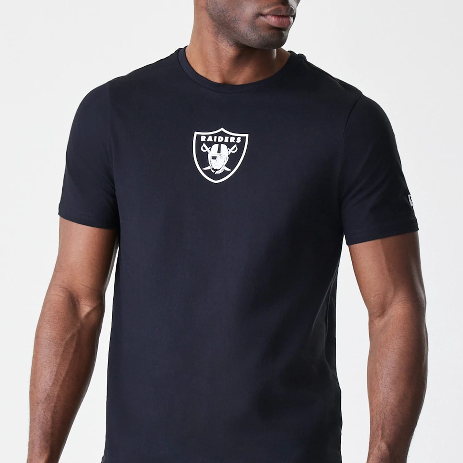 The Male model is wearing Las Vegas Raiders NFL Logo Black T-Shirt 3