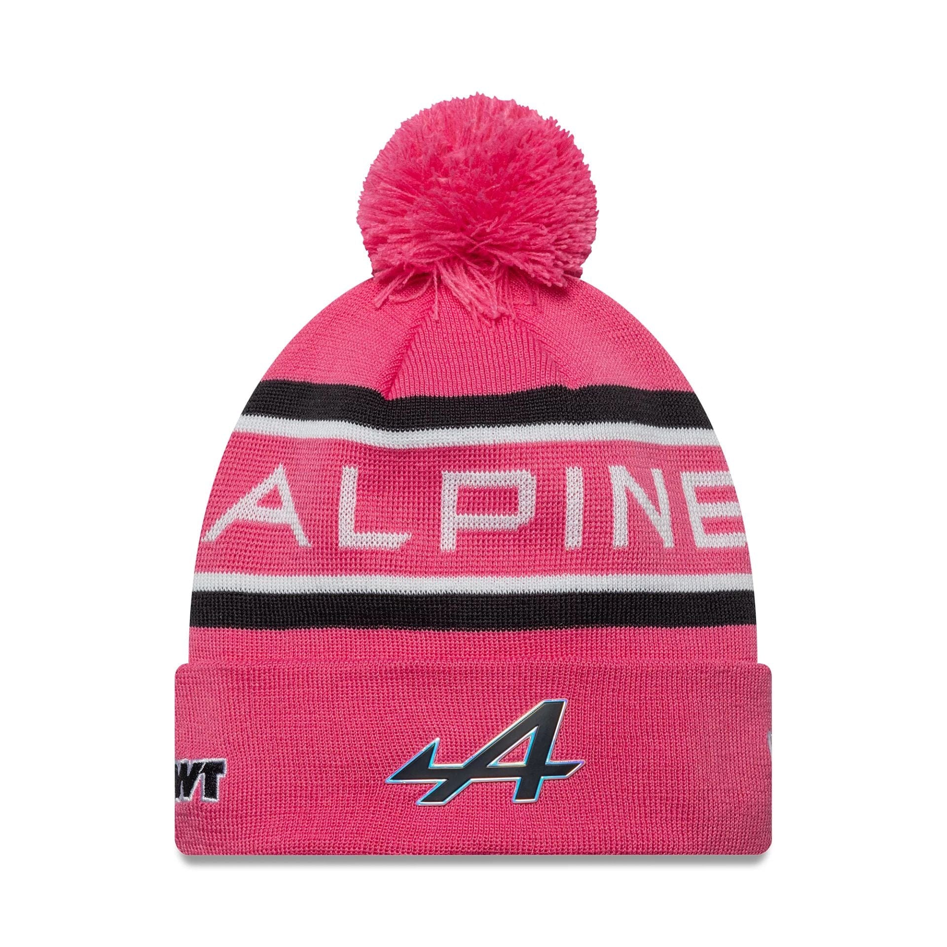 This is a Alpine Racing Replica Driver Jack Doohan Pink Cuff Knit Beanie Hat 1