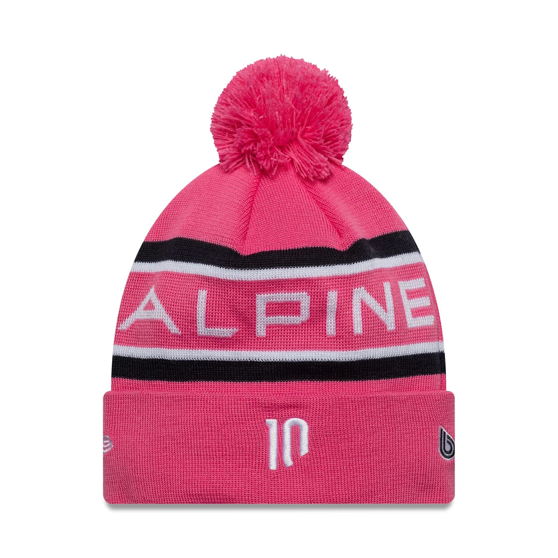 This is a Alpine Racing Replica Driver Pierre Gasly Pink Cuff Knit Beanie Hat 2