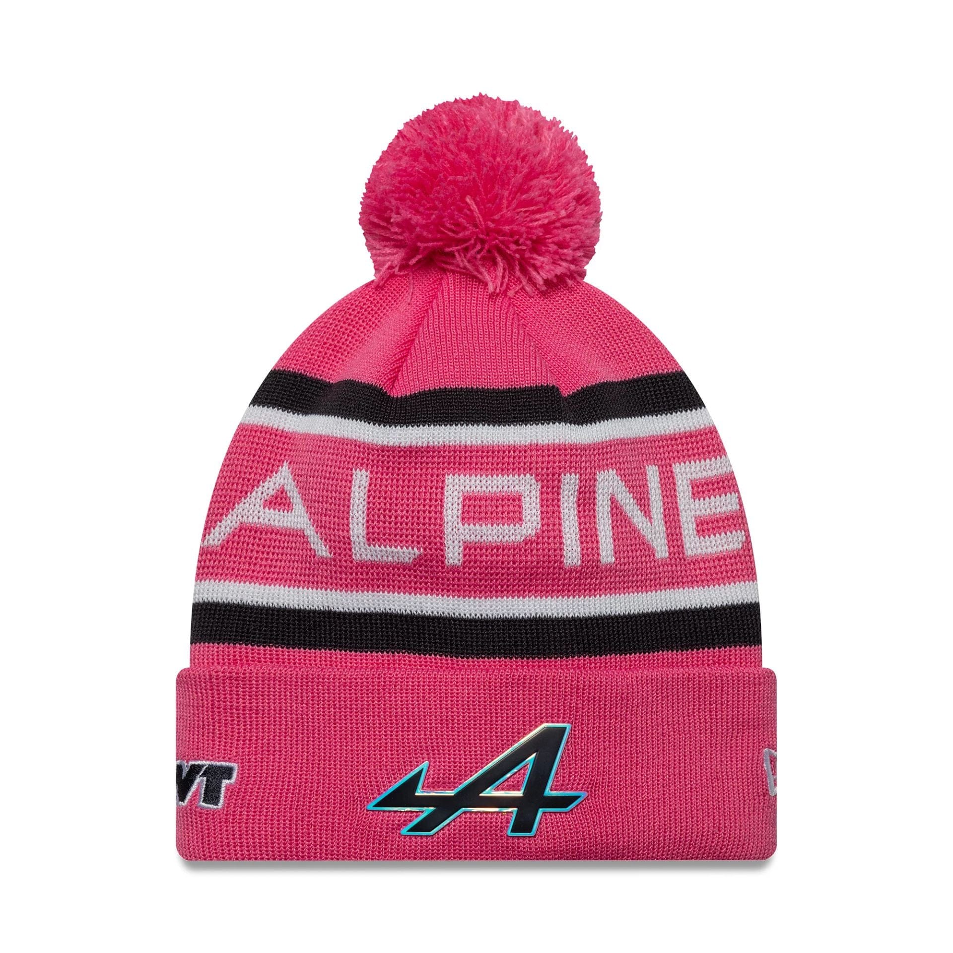 This is a Alpine Racing Youth Replica Pierre Gasly Pink Cuff Knit Beanie Hat 1