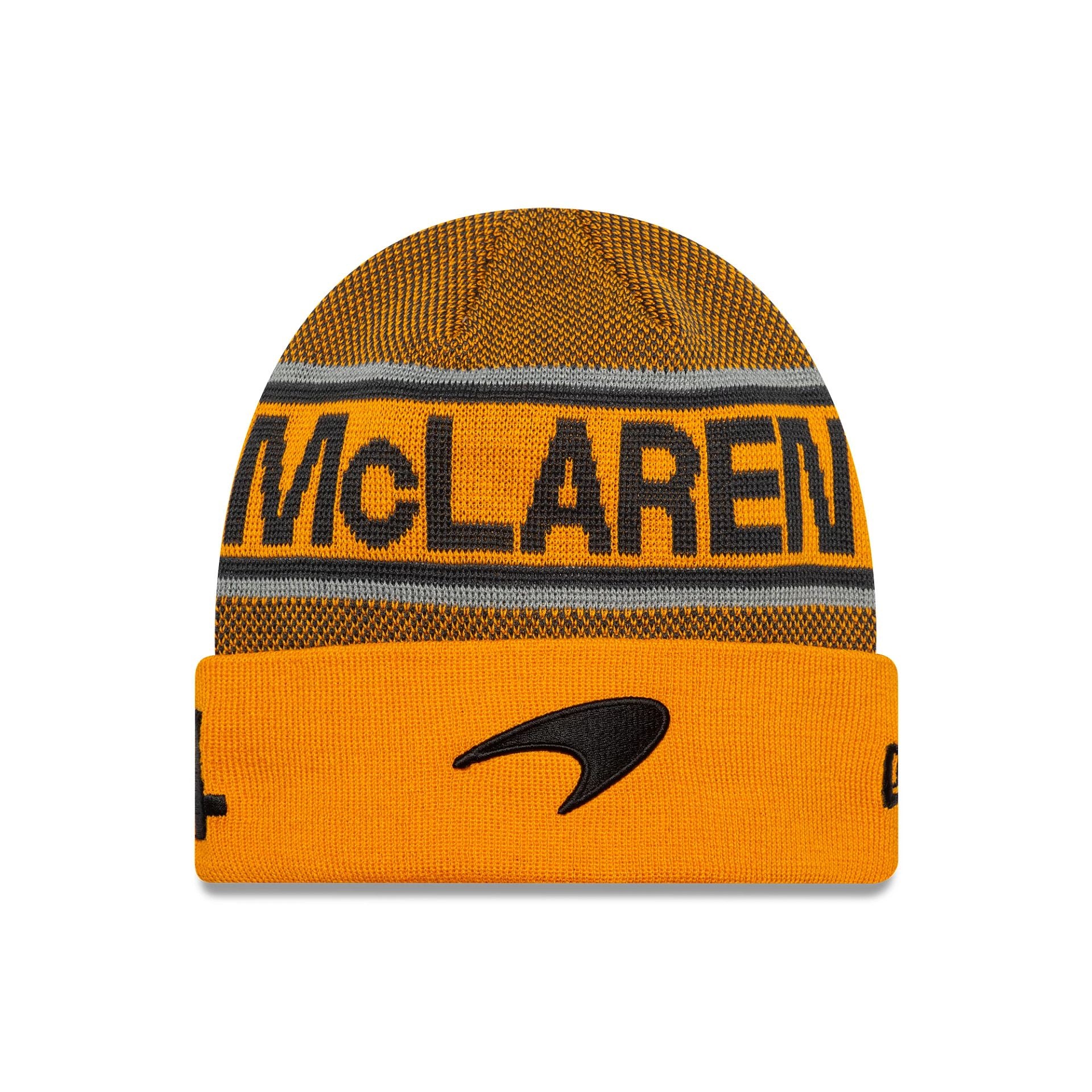 This is a McLaren Racing Replica Lando Norris Orange Cuff Knit Beanie Hat 1