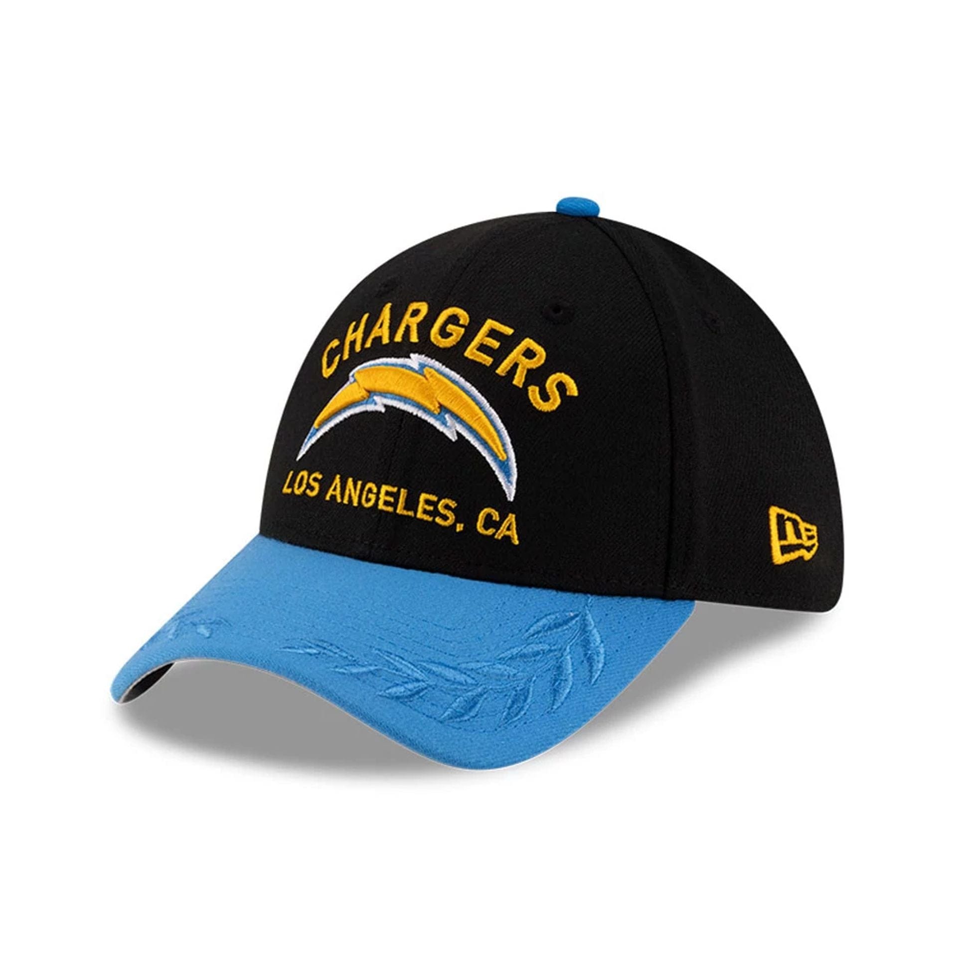 This is a LA Chargers NFL Draft 2025 Black 39THIRTY Stretch Fit Cap 1