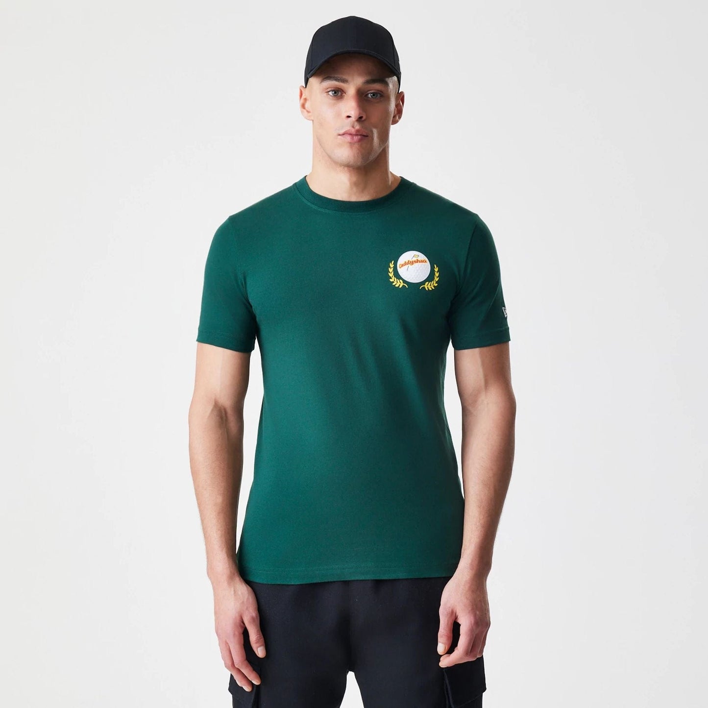 The Male model is wearing Caddyshack It's In The Hole Dark Green T-Shirt 8
