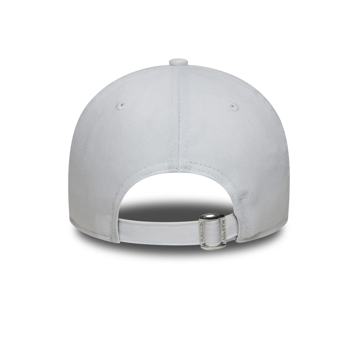 New York Yankees MLB Outline White New Era 9FORTY Adjustable Cap, rear view showing an open back with an adjustable strap, centred on a structured white crown.