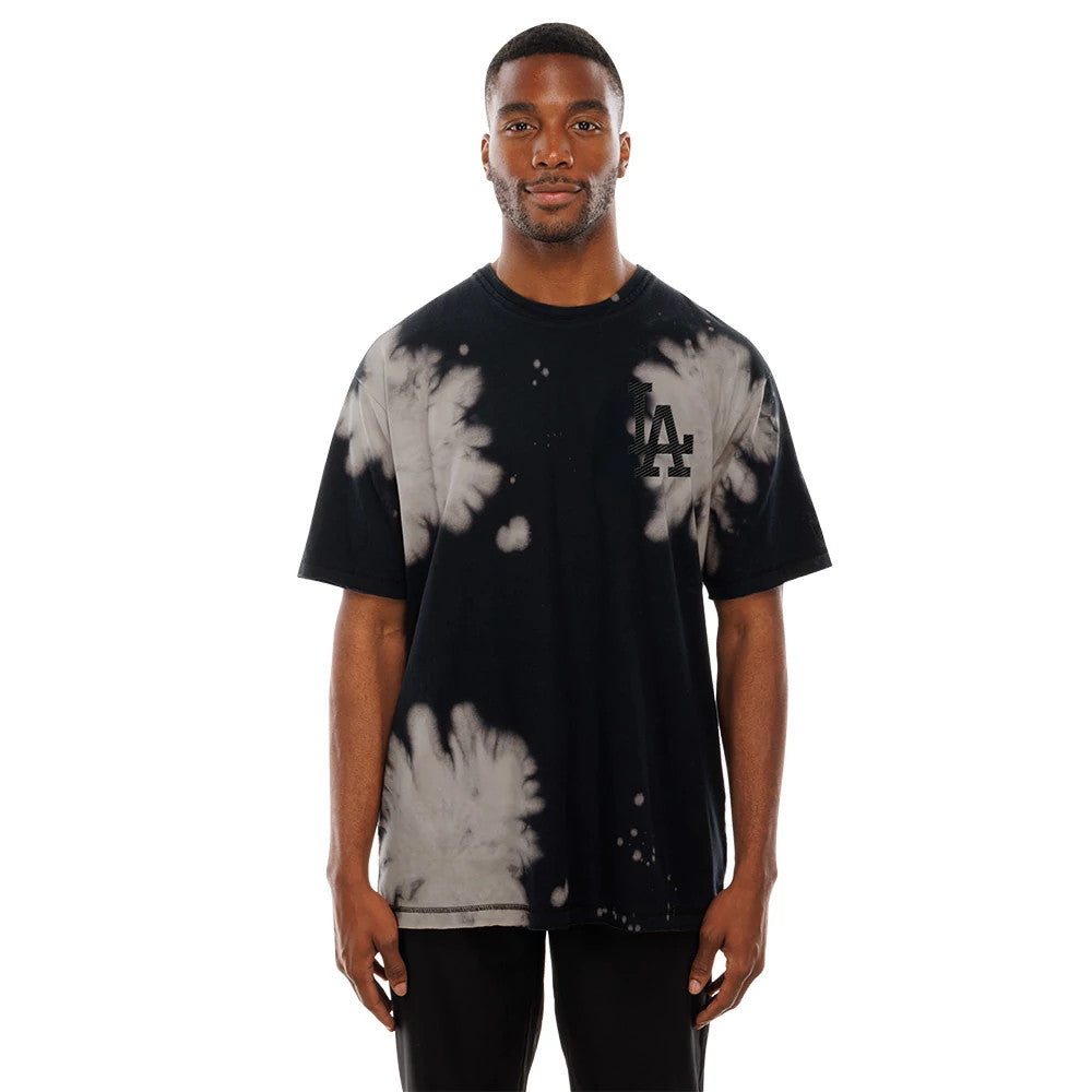 The Male model is wearing LA Dodgers MLB Bleach Out Black T-Shirt 1