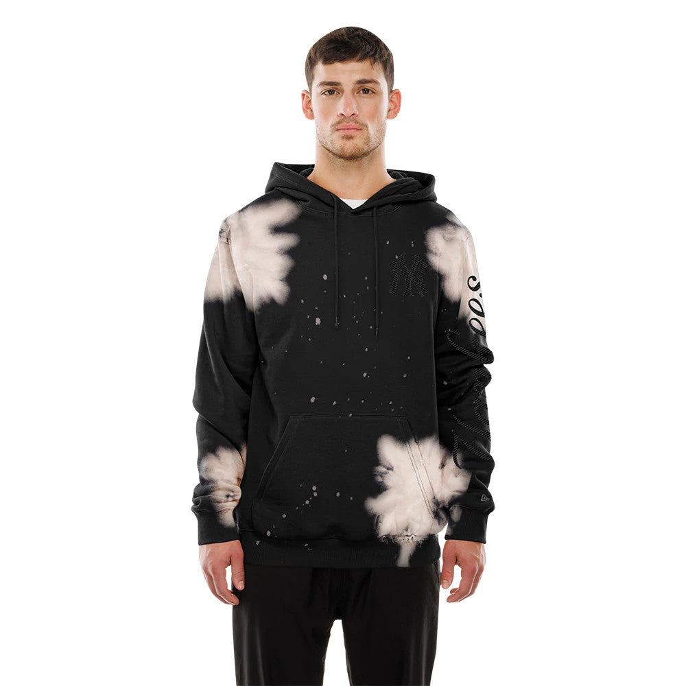 The Male model is wearing New York Yankees MLB Bleach Out Black Pullover Hoodie 1