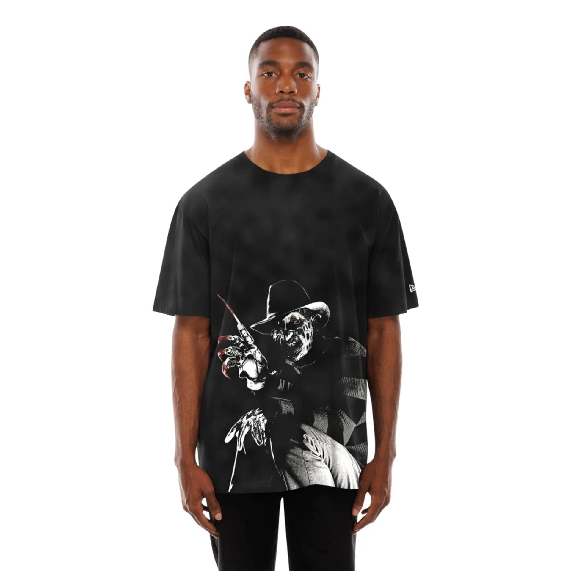 The Male model is wearing A Nightmare On Elm Street Life Graphic Black T-Shirt 1