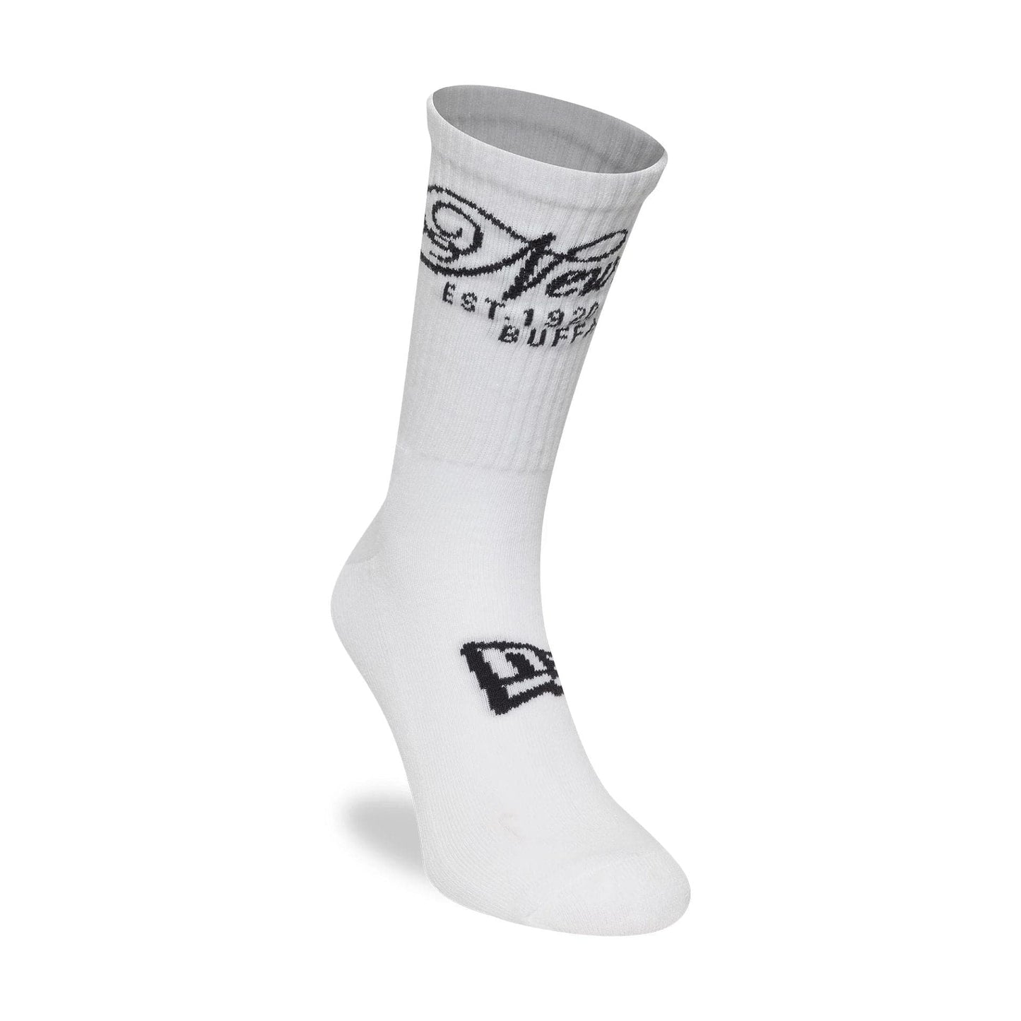 This is a New Era Script White Crew Socks 3