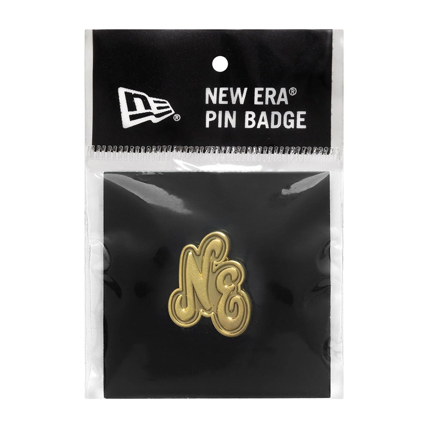 This is a New Era Script Heritage Connect Gold Pin Badge 3