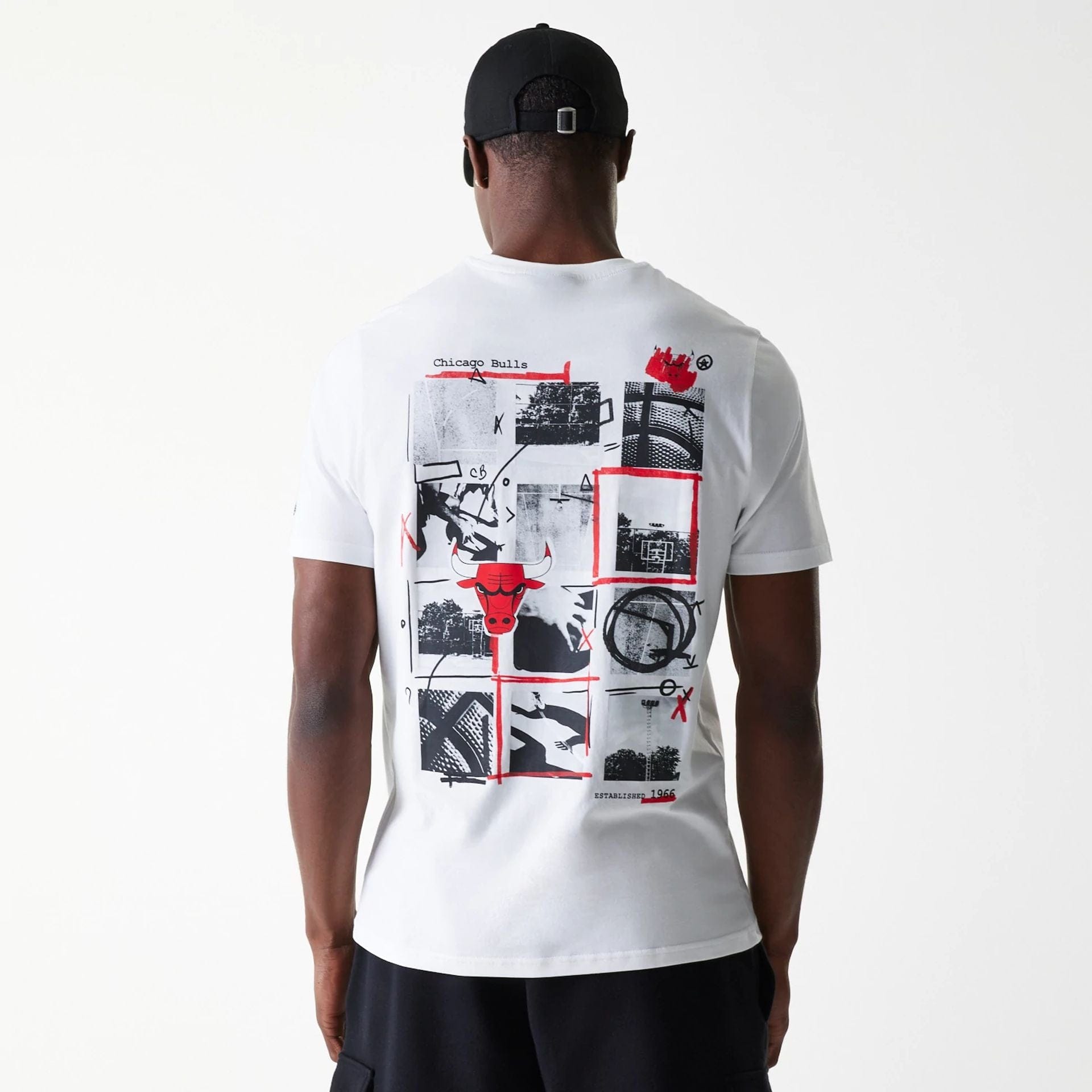 The Male model is wearing Chicago Bulls NBA Photographic Print White T-Shirt 2