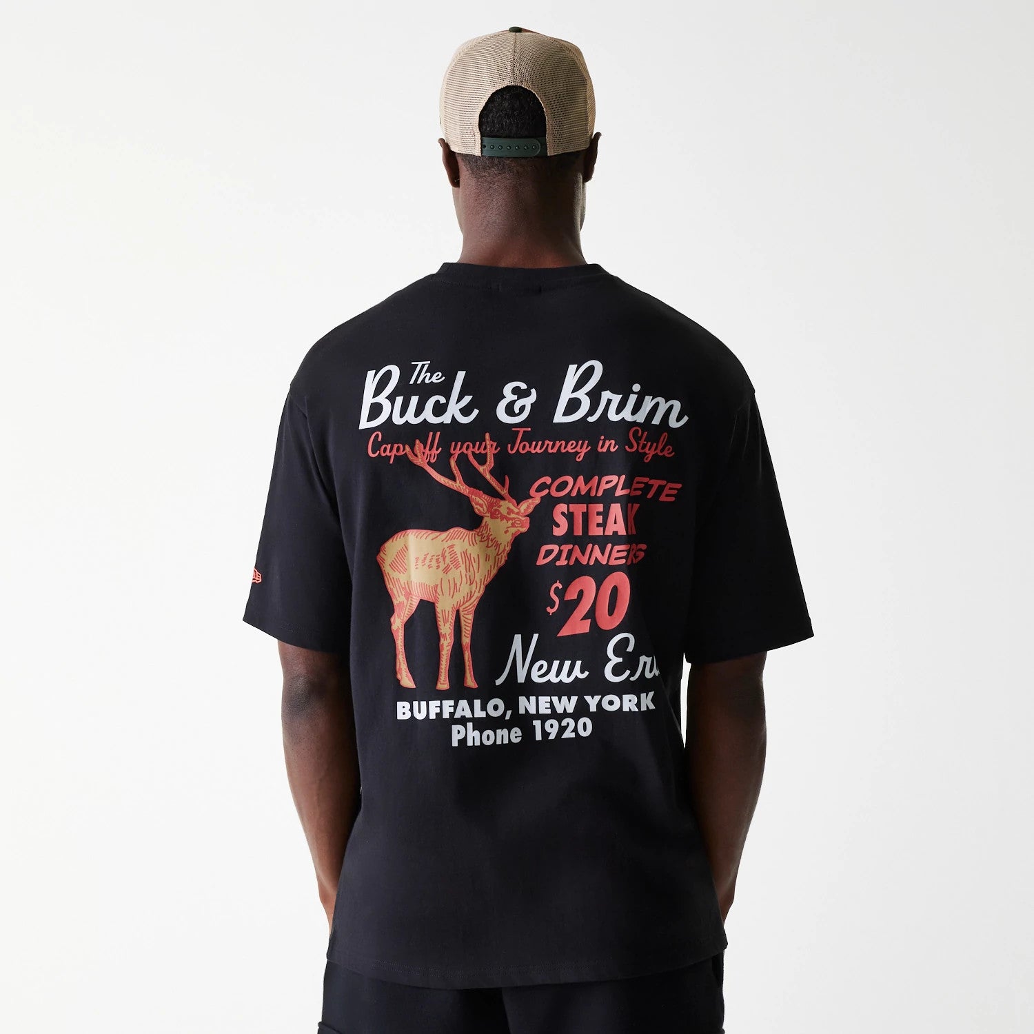 The Male model is wearing New Era Animal Graphic Black Oversized T-Shirt 2