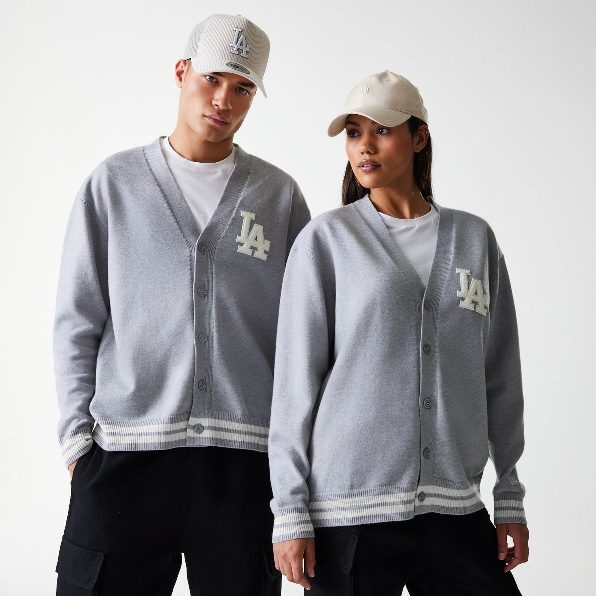 The Male model is wearing LA Dodgers MLB Knit Grey Cardigan 1
