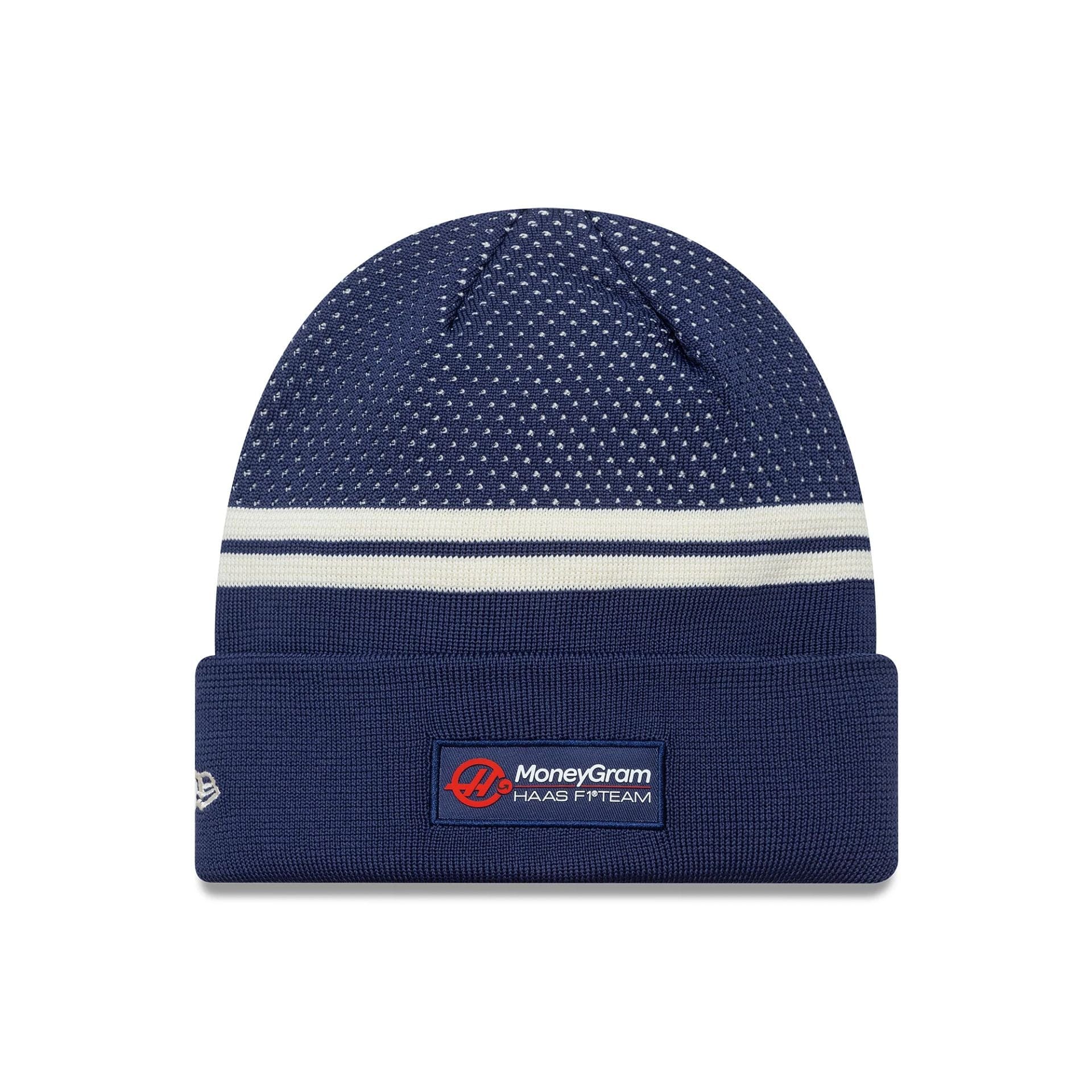 This is a MoneyGram Haas F1 Engineered Navy Cuff Knit Beanie Hat 2