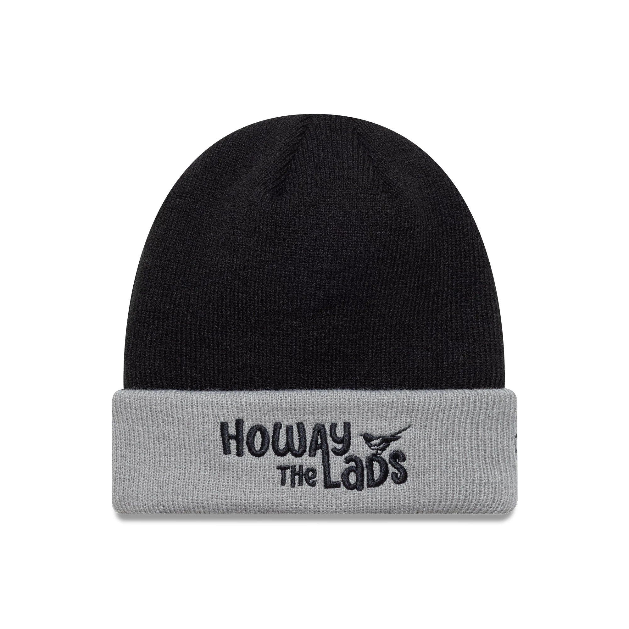 This is a Newcastle United FC Youth Lads Script Black Cuff Knit Beanie Hat 1