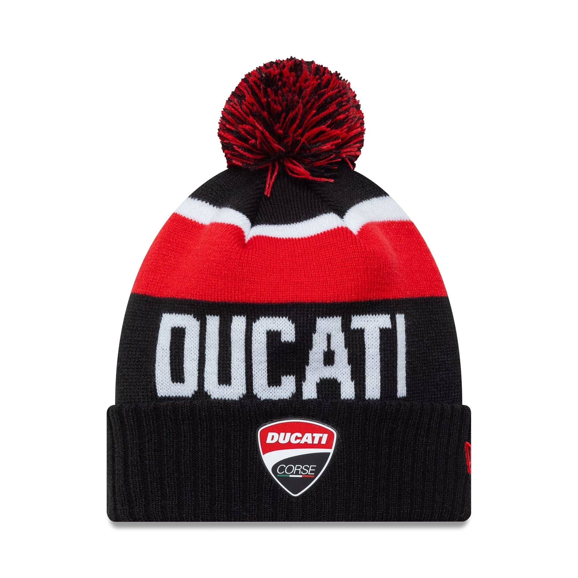 This is a Ducati Motor Logo Black Sport Knit Beanie Hat 1