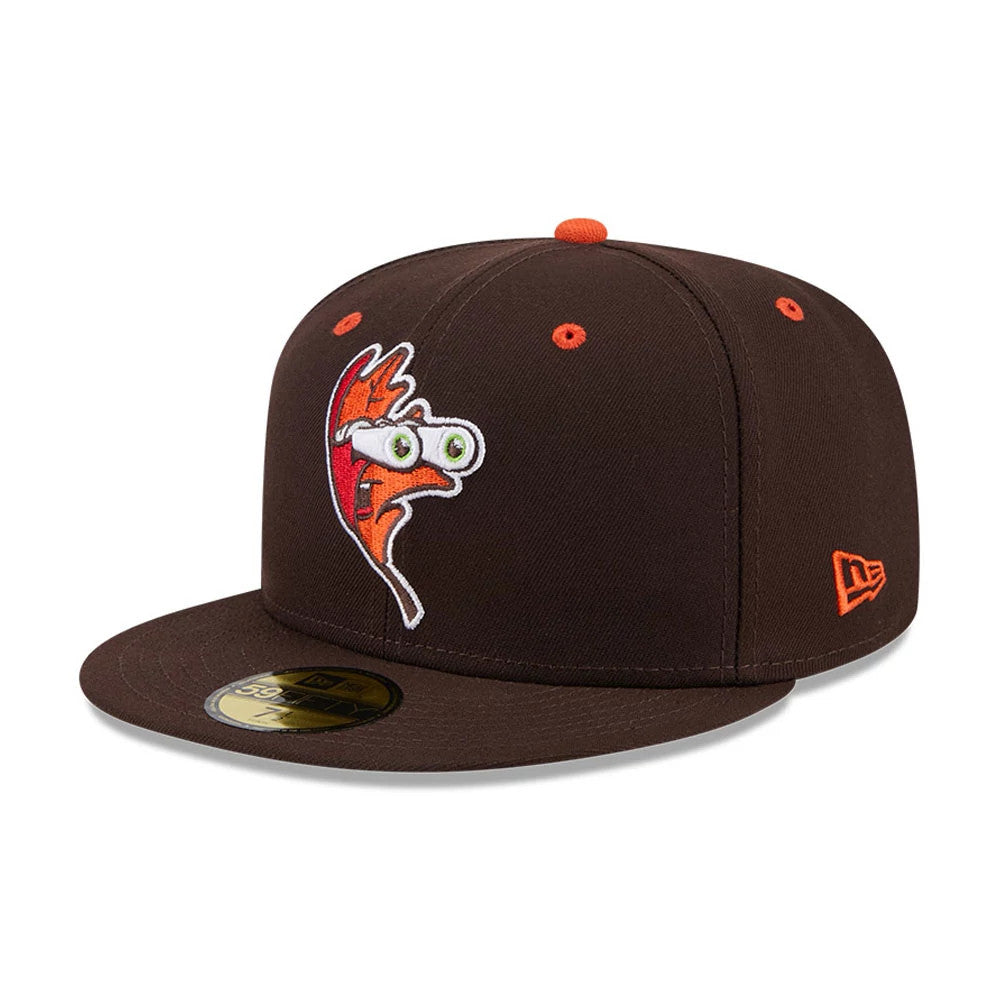 Pictured is this MiLB Theme Night Hartford Yard Goats 59FIFTY Fitted cap in dark brown. 1