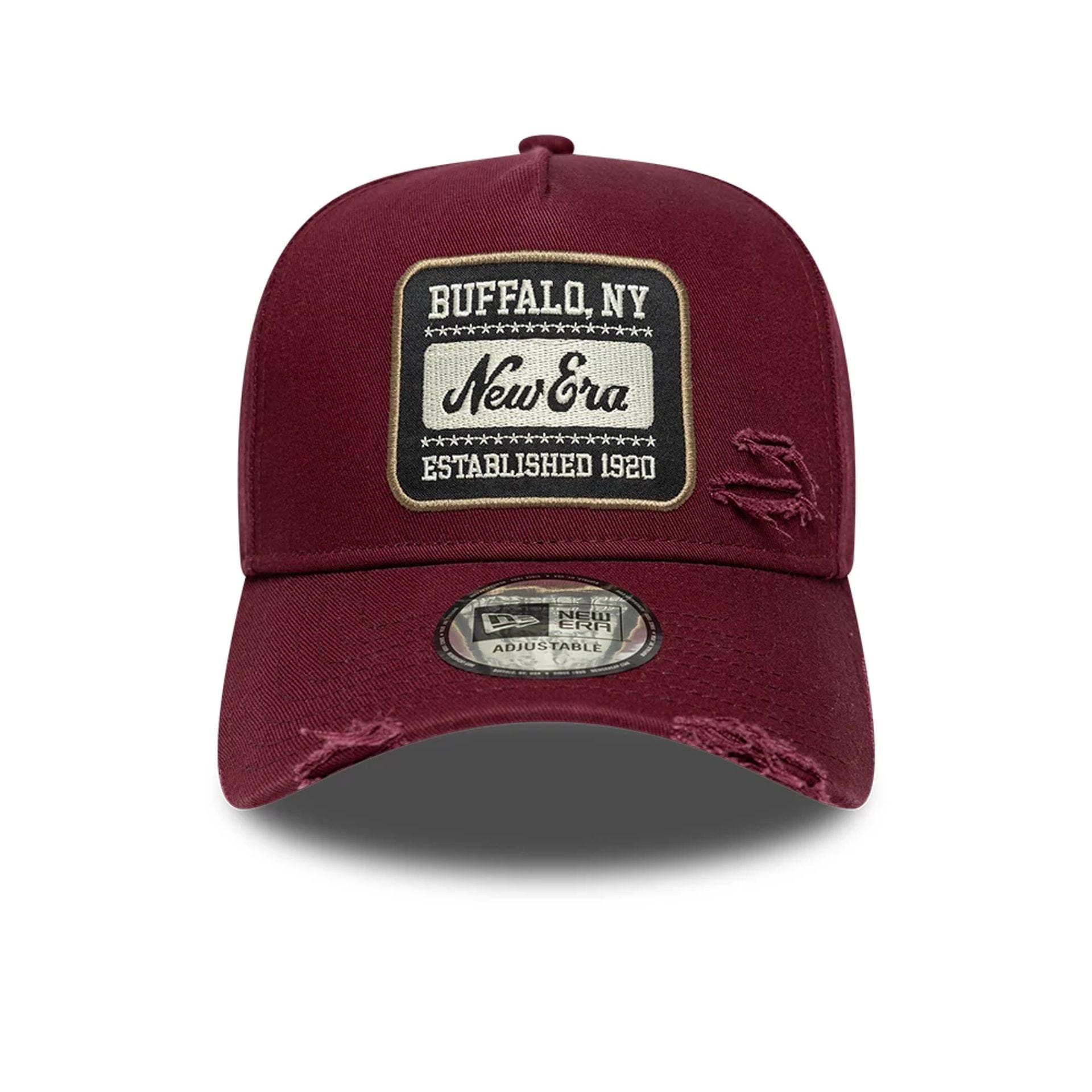 This is a New Era Patch Distressed Dark Red 9FORTY E-Frame Adjustable Cap 2