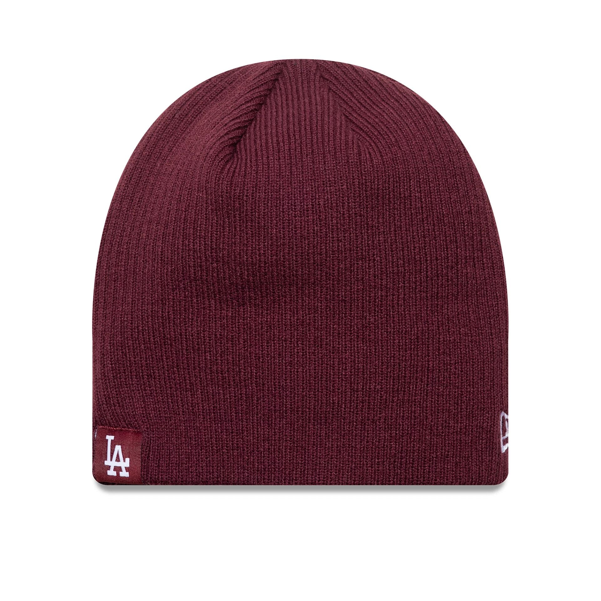 This is a LA Dodgers MLB Essential Dark Red Skull Knit Beanie Hat 1