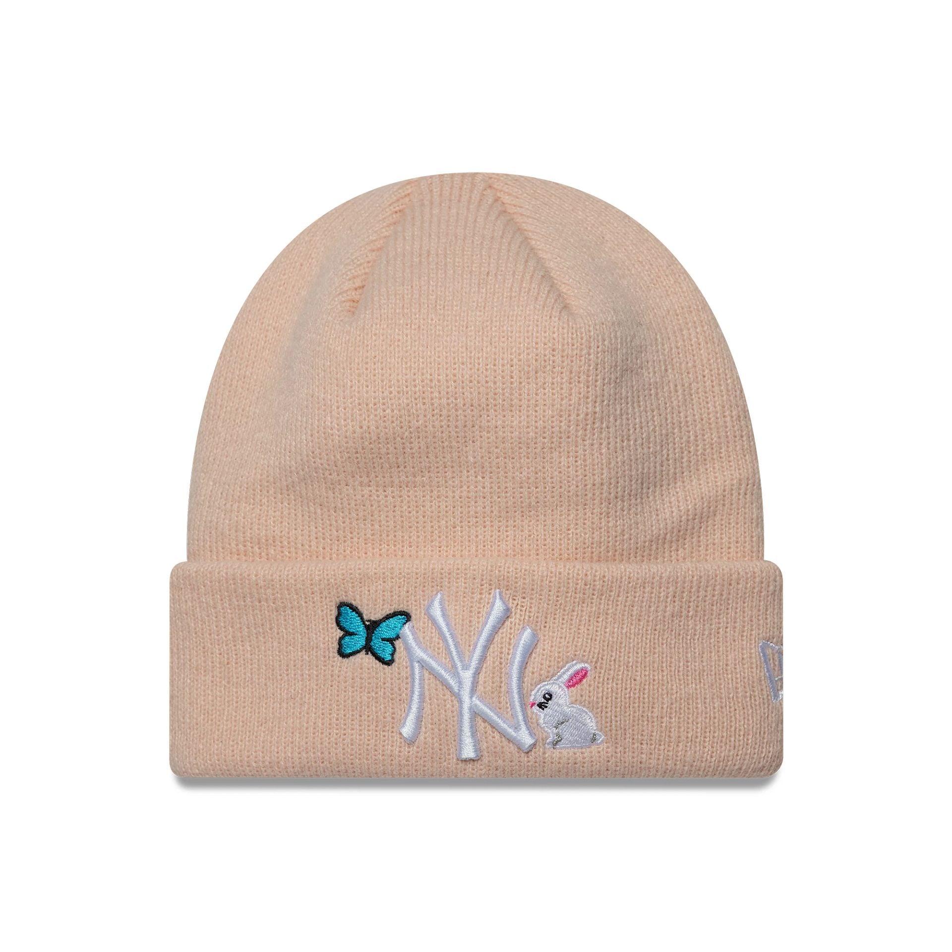 This is a New York Yankees Toddler MLB Icon Pastel Pink Cuff Knit Beanie Hat 1