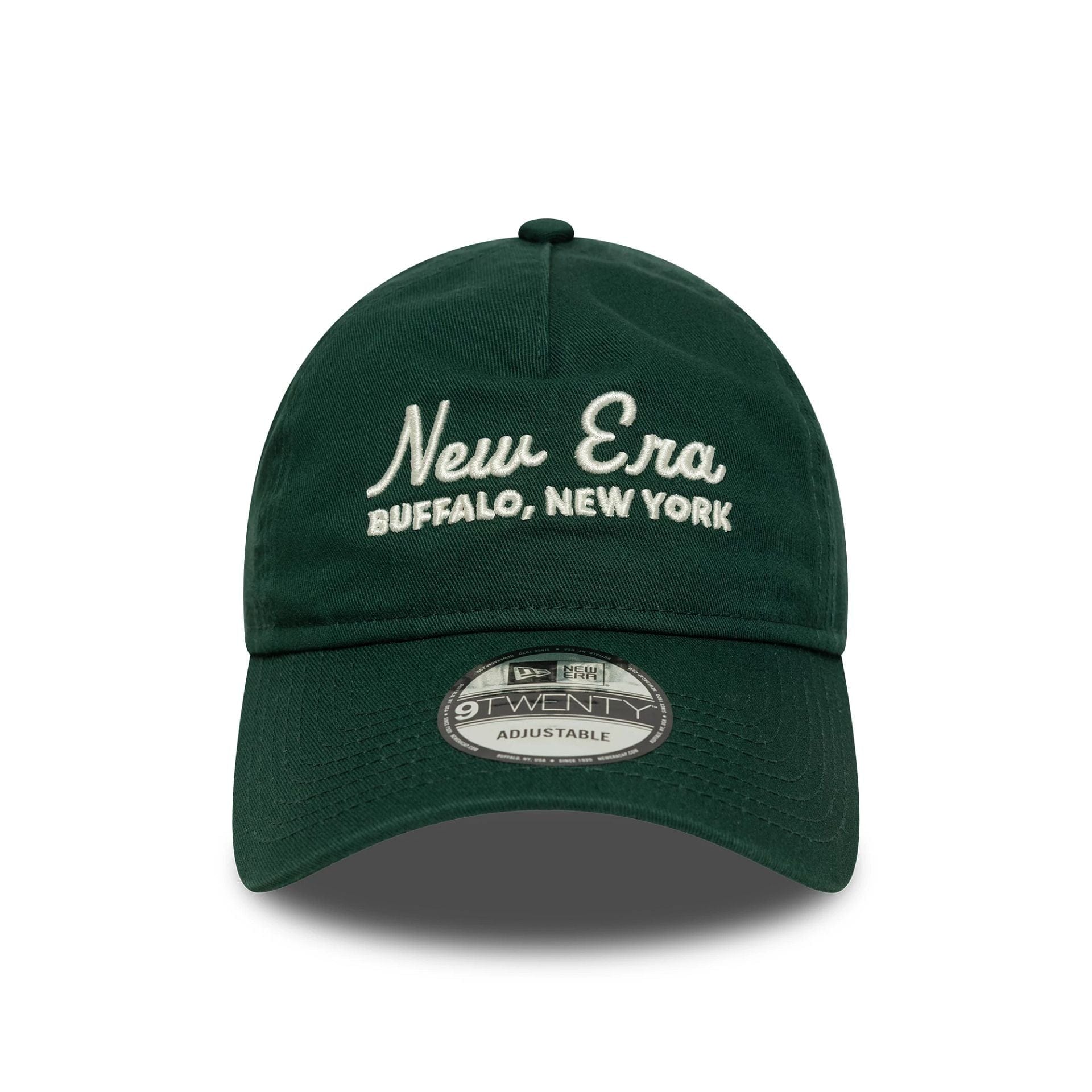 This is a New Era Script Dark Green 9TWENTY A-Frame Adjustable Cap 2