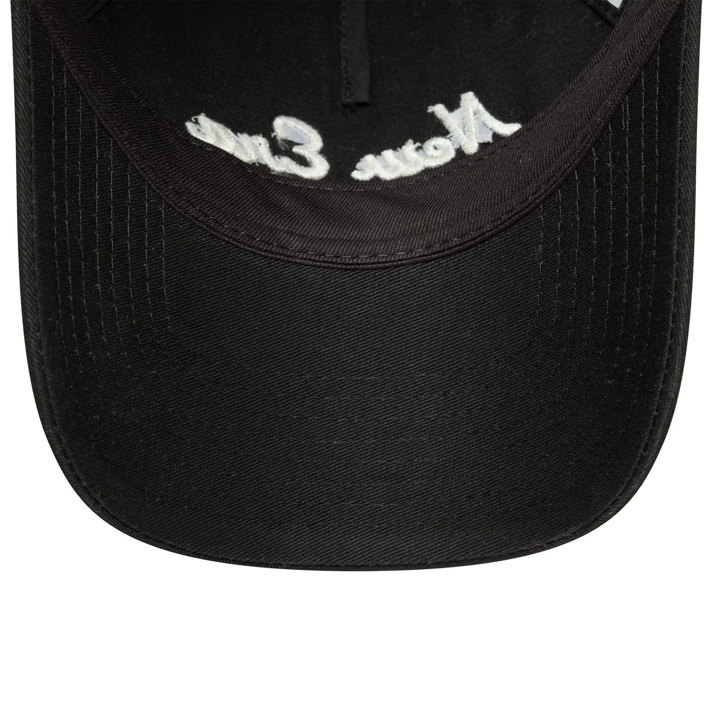 This is a New Era Script Black 9TWENTY A-Frame Adjustable Cap 5