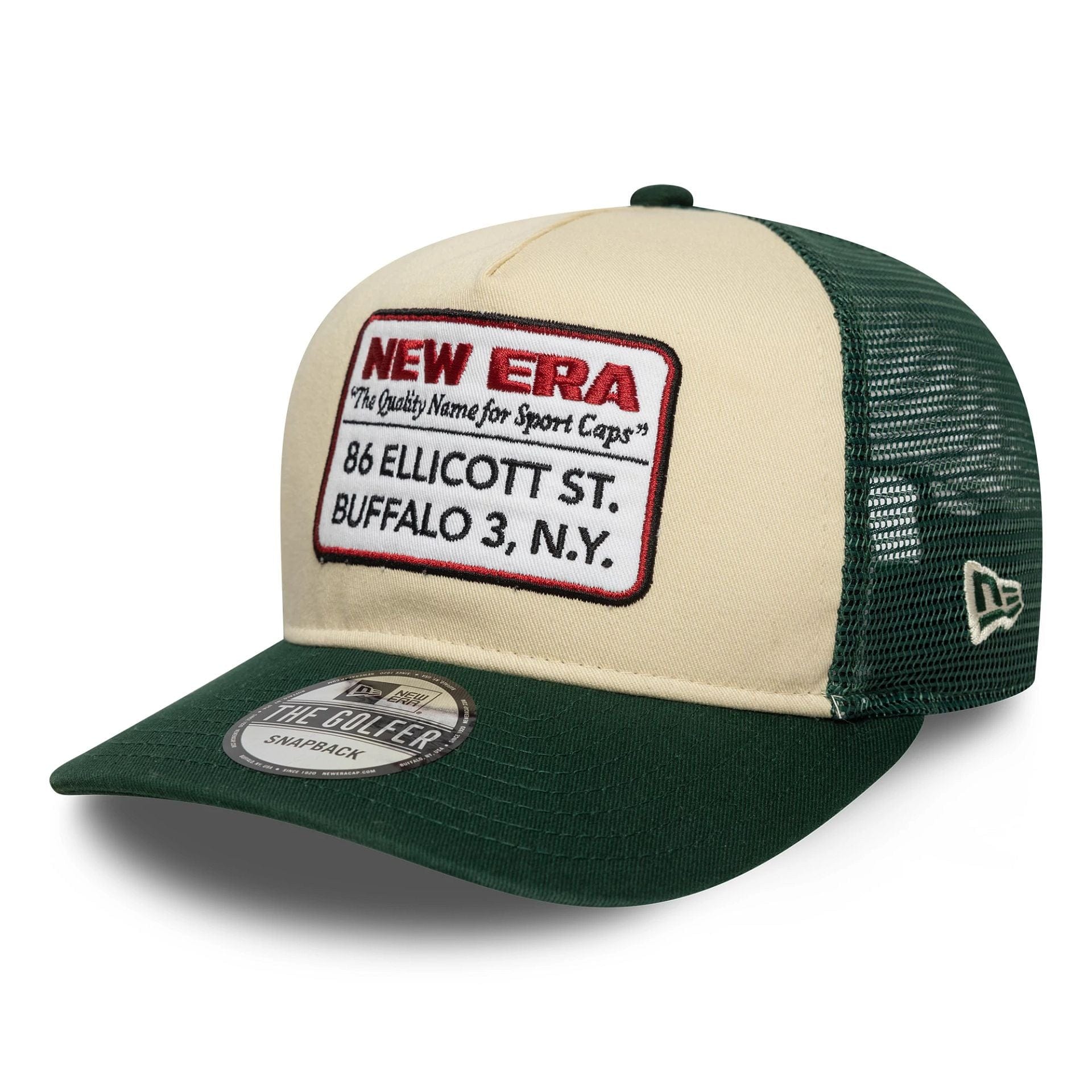 This is a New Era Patch Light Beige 19TWENTY Adjustable Cap 1