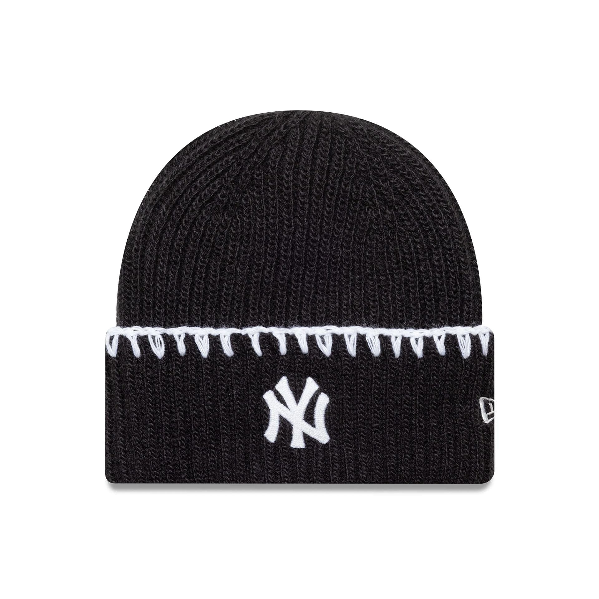 This is a New York Yankees MLB Chunky Topstitch Black Cuff Knit Beanie Hat 1