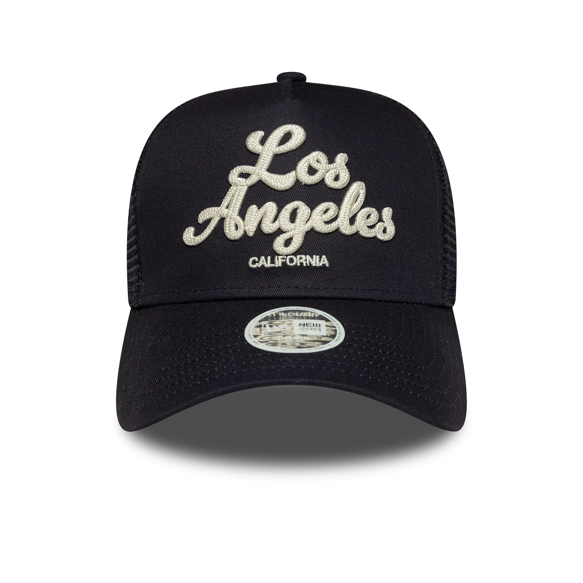 This is a Womens New Era City Navy 9FORTY E-Frame Trucker Adjustable Cap 2