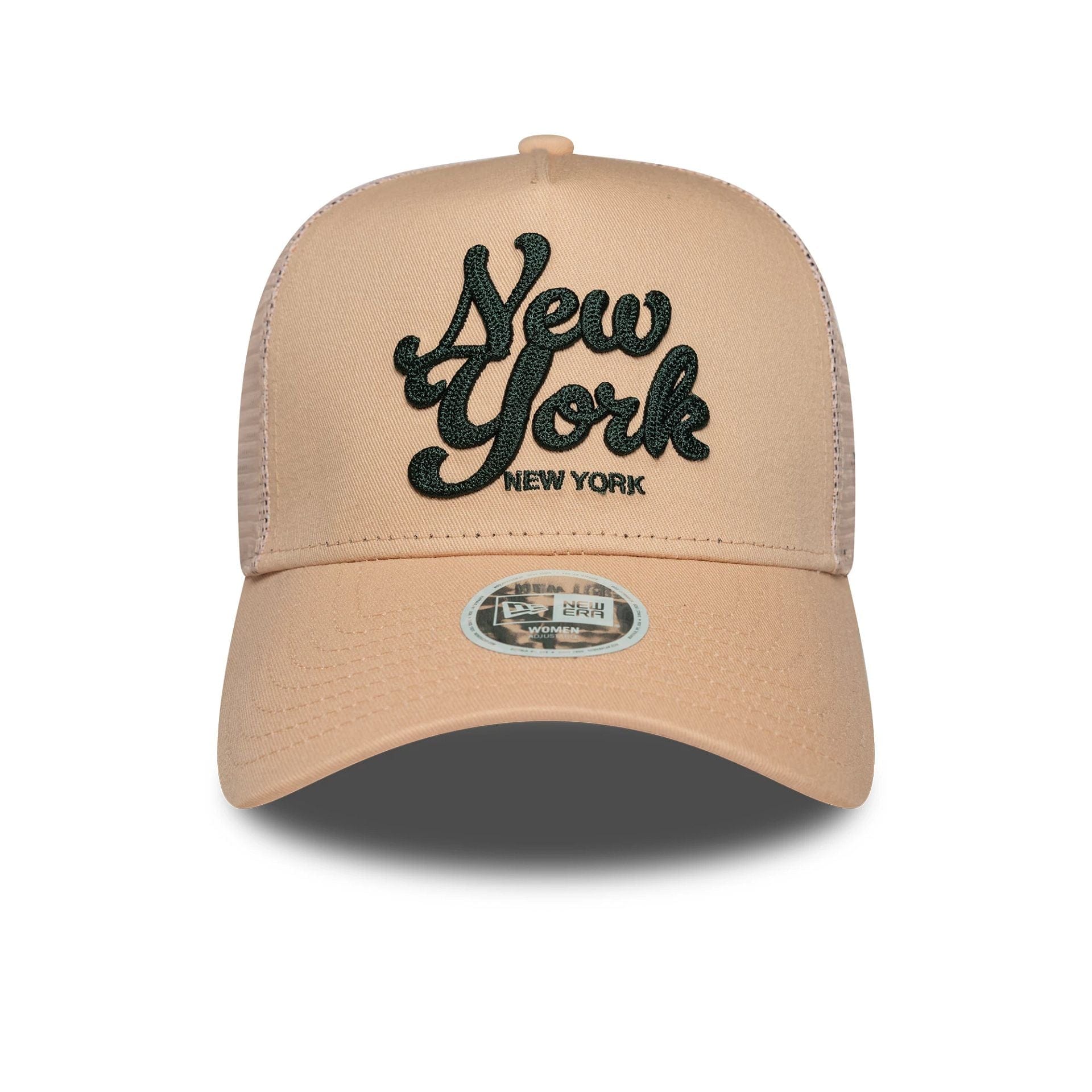 This is a Womens New Era City Pastel Pink 9FORTY E-Frame Trucker Adjustable Cap 2