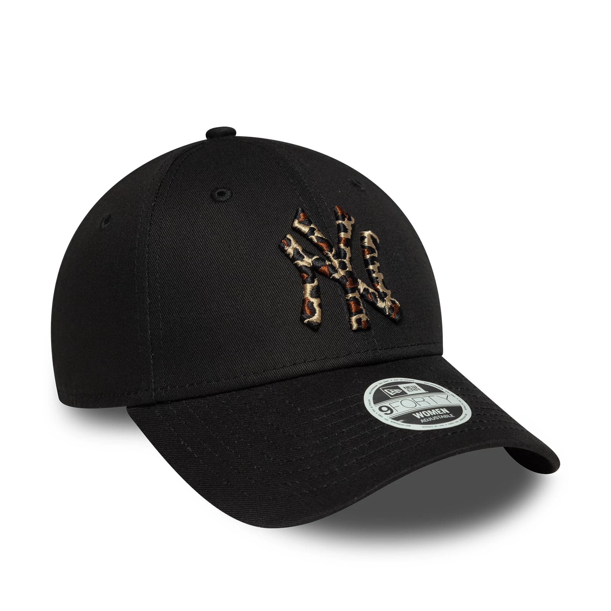 This is a New York Yankees Womens MLB Leopard Infill Black 9FORTY Adjustable Cap 3