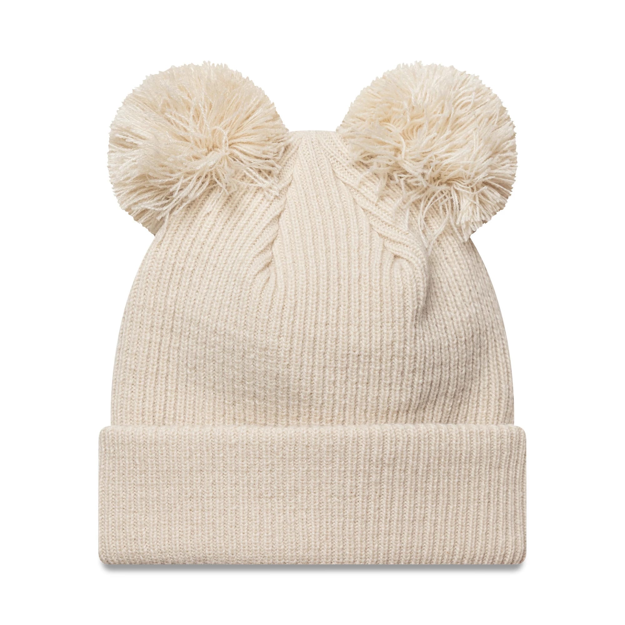 This is a New York Yankees Womens MLB Double Pom Light Beige Cuff Knit Beanie Hat 2