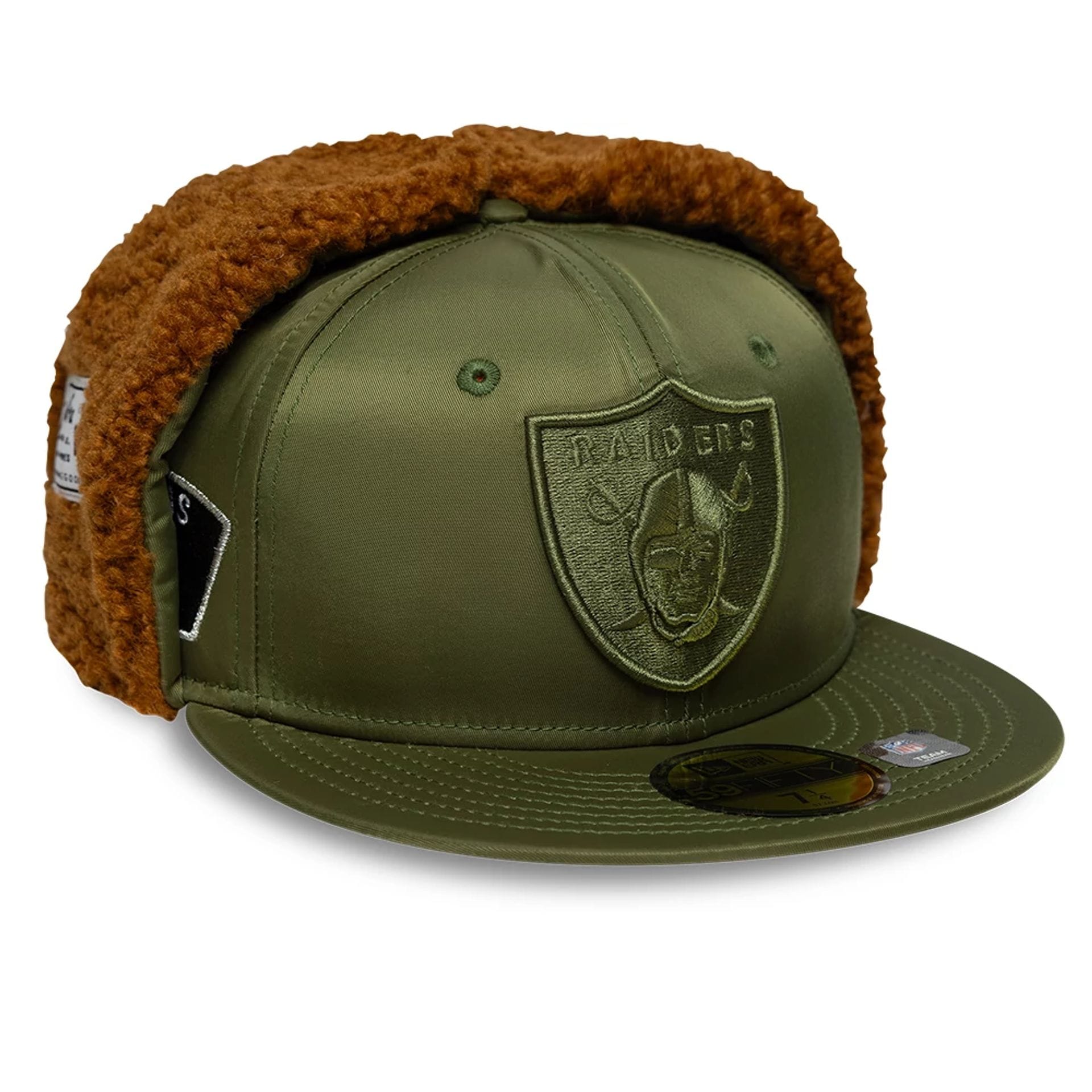 This is a Las Vegas Raiders NFL x Alpha Green Dogear 59FIFTY Fitted Cap 1