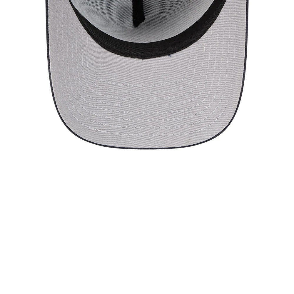 Boston Red Sox MLB Cartoon Navy New Era 59FIFTY A-Frame Fitted Cap, inside view showing the grey undervisor, black taping across the seams, and a black sweatband encircling the interior.